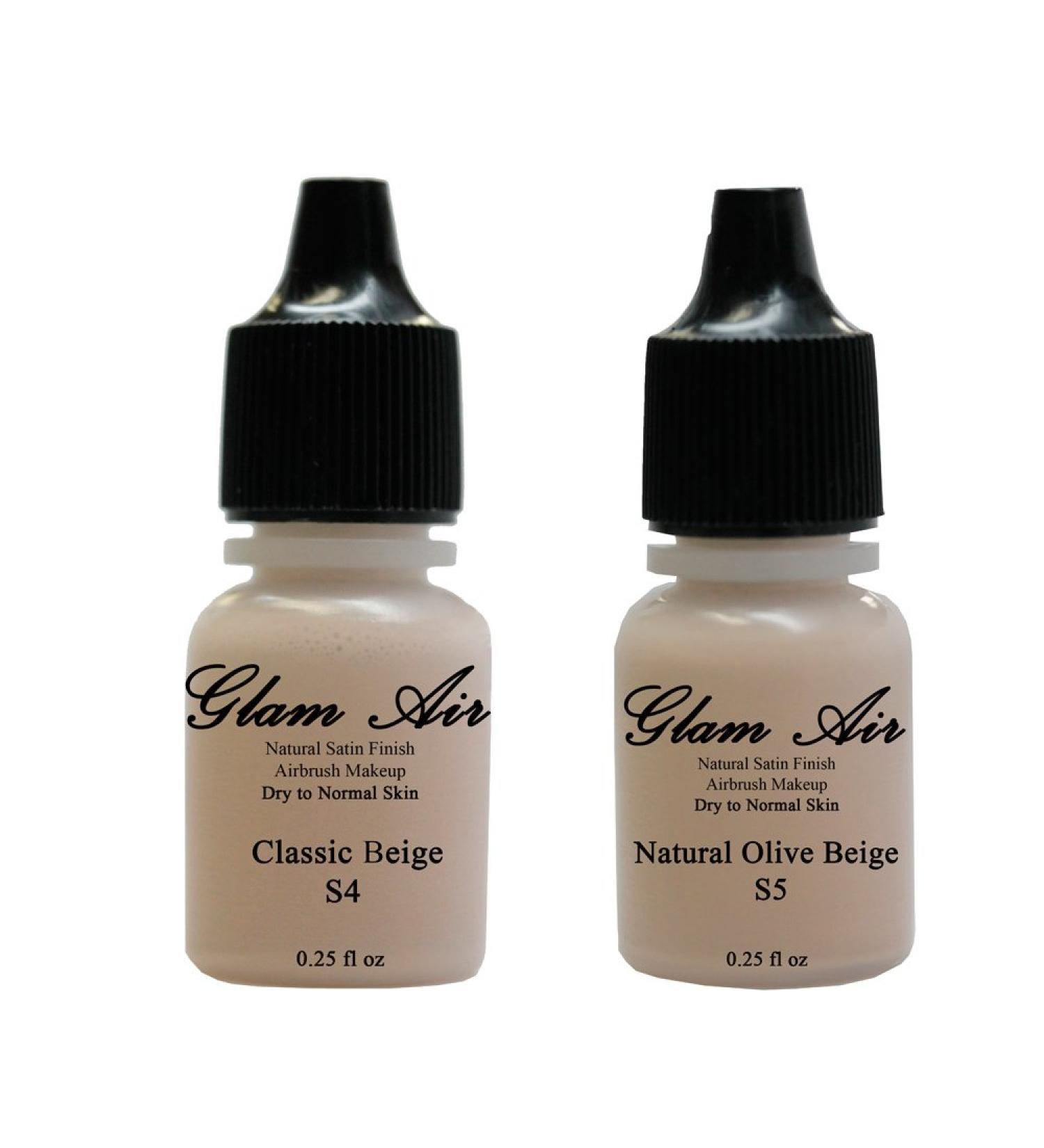 Two(2) Glam Air Airbrush Foundation Makeup S4 Classic Beige & S5 Natural Olive Beige in Satin Finish 0.25oz Bottles(Normal to Dry Skin) - Buy Online on GoSupps.com