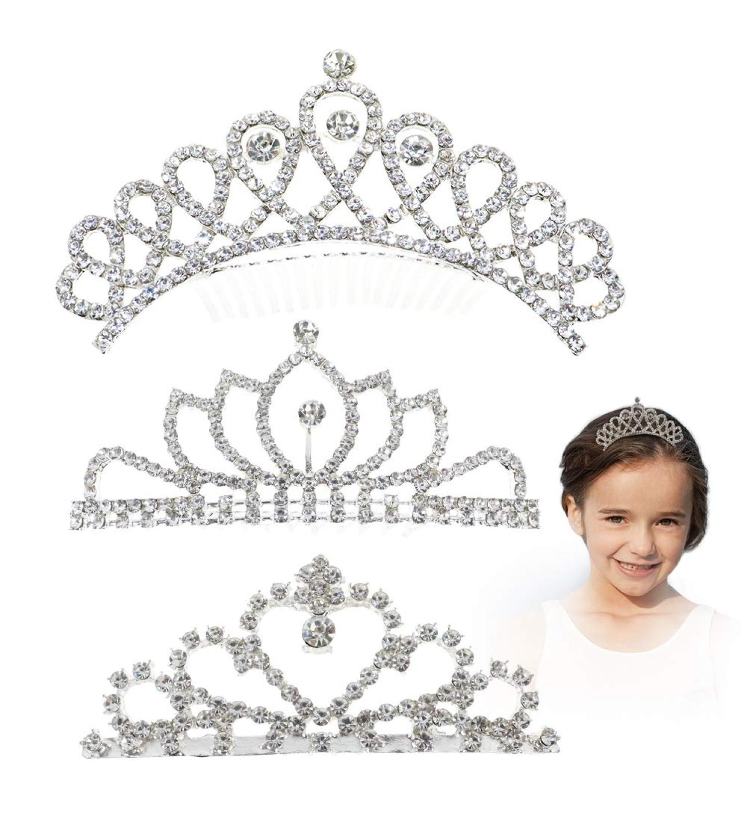 Princess Rhinestone Mini Tiaras for Women - 3 Piece Silver Tiara Set with Comb for Princess Party - Crown Favors - 1 Pack - Buy Online on GoSupps.com