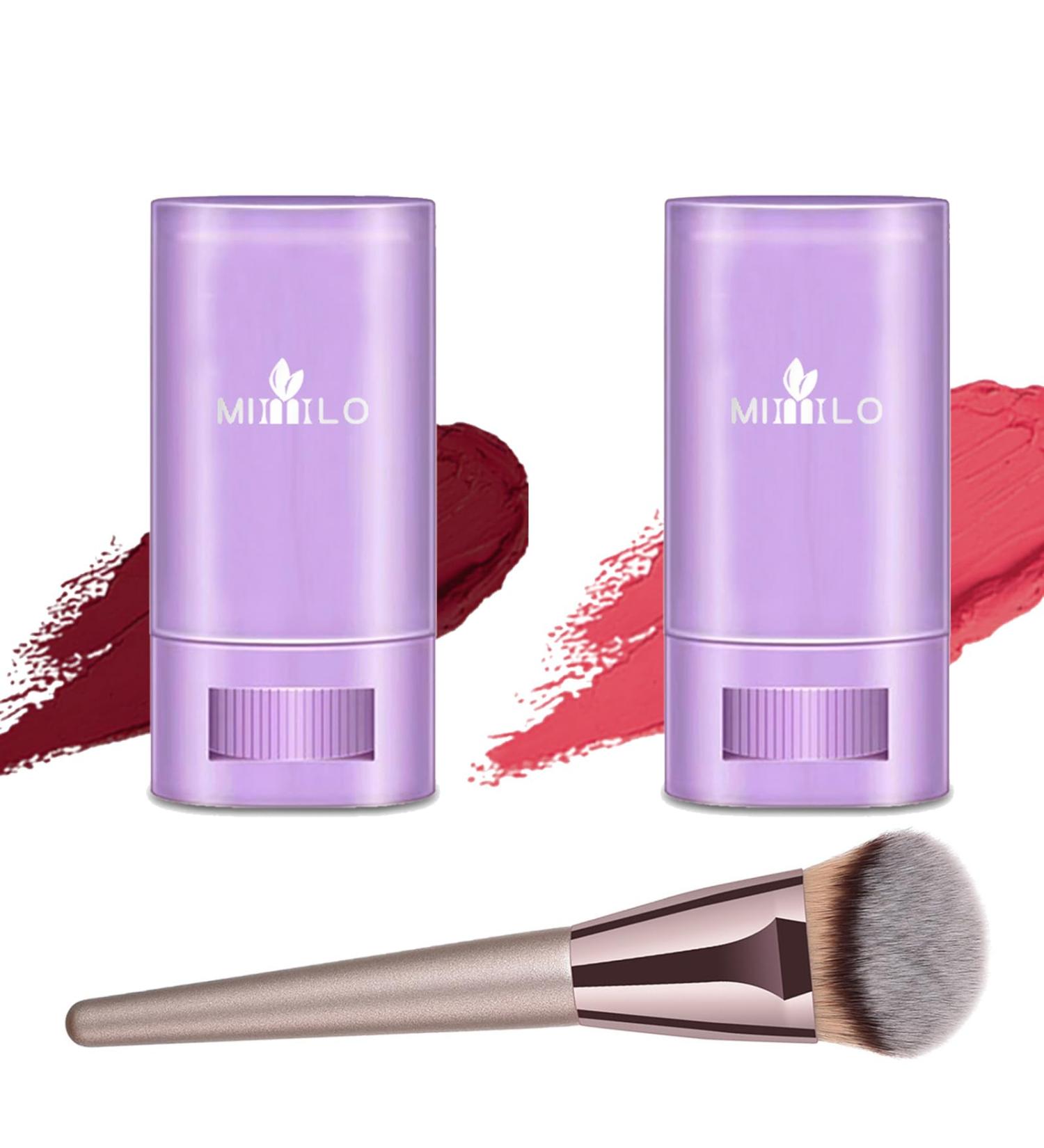 FantasyDay 2 Pcs Multi-Use Makeup Blush Stick Waterproof Tinted Moisturizer for Eyes Lips Cheeks - with Brush Pink#a - Buy Online on GoSupps.com