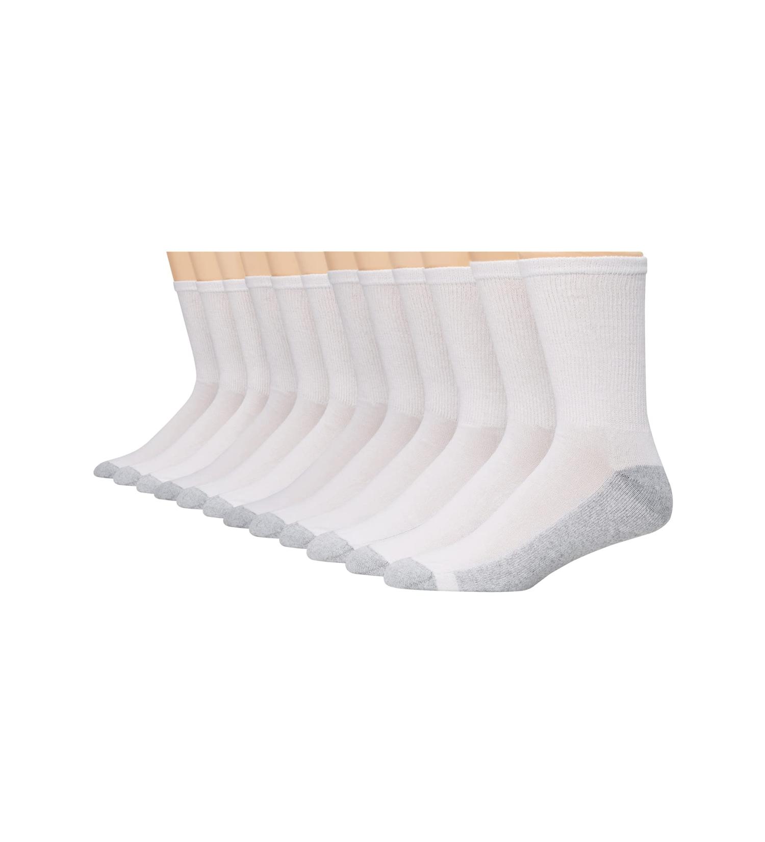 Hanes Men's Double Tough Crew Socks 12-Pack - White/Grey - Size 6-12 - Buy Online on GoSupps.com