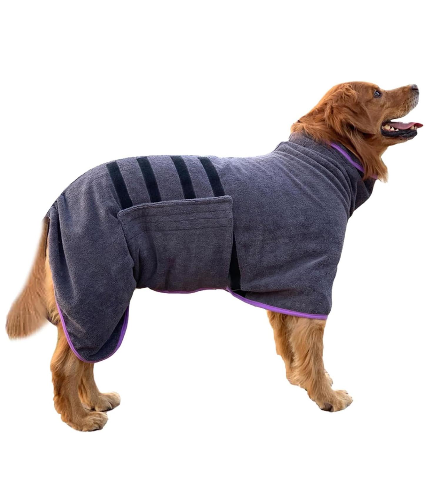 Bibykivn XL Gray Microfiber Dog Cuddle Bathrobe - Super Absorbent & Quick Drying Pet Robe with Velcro Fastener & Adjustable Straps for Dogs & Cats - Buy Online on GoSupps.com