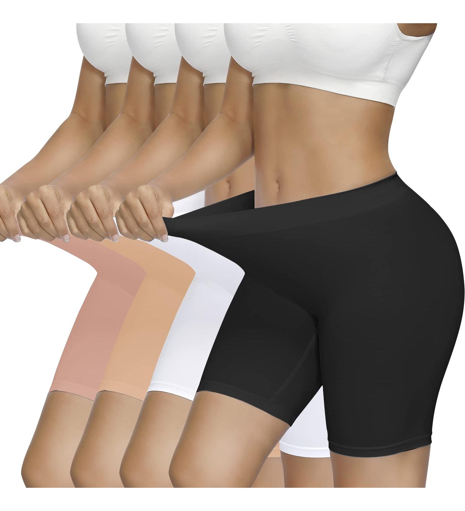 Simiya Women's High Waist Cycling Pants - 4 Pack Breathable Summer Shorts in Black White Beige Pink - Buy Online on GoSupps.com