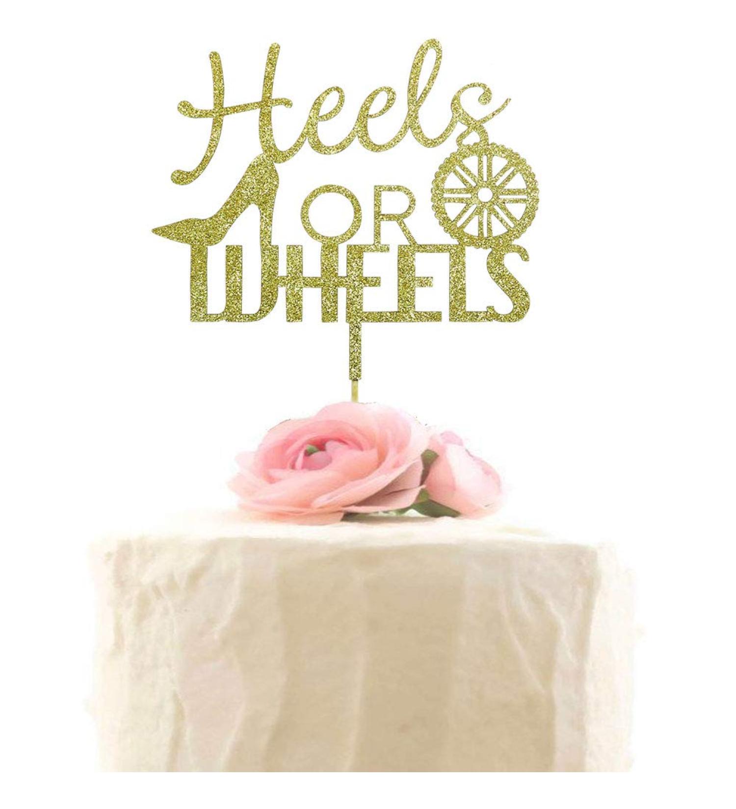 Wheels or Heels Cake Topper Gender Reveal Cake Decoration Boy or Girl Cupcake Toppers Baby Shower Party Decorations (Gold Glitter) - Buy Online on GoSupps.com