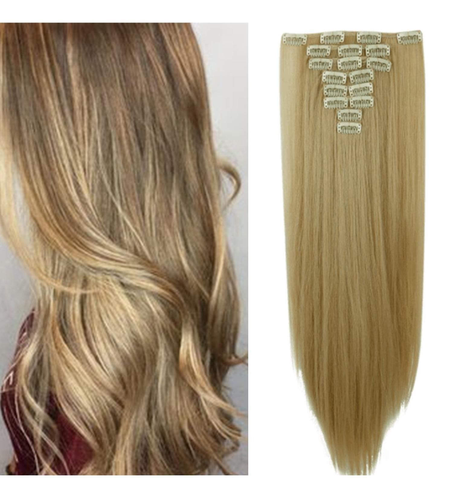 Sego Clip-In Hair Extensions 8 Tresses Realistic Dark Blonde & Bleach Blonde Mix 58cm (140g) for Effortless Style - Buy Online on GoSupps.com