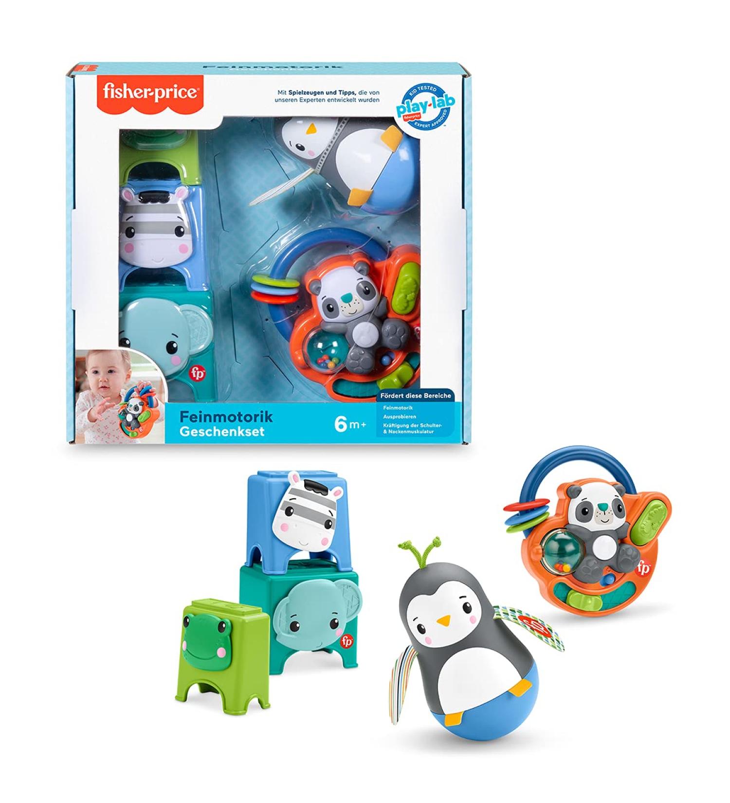 Fisher-Price HFJ93 Fine Motor Skills Gift Set | 3 Activity Toys for Babies 6 Months+ | International Shipping Available - Buy Online on GoSupps.com