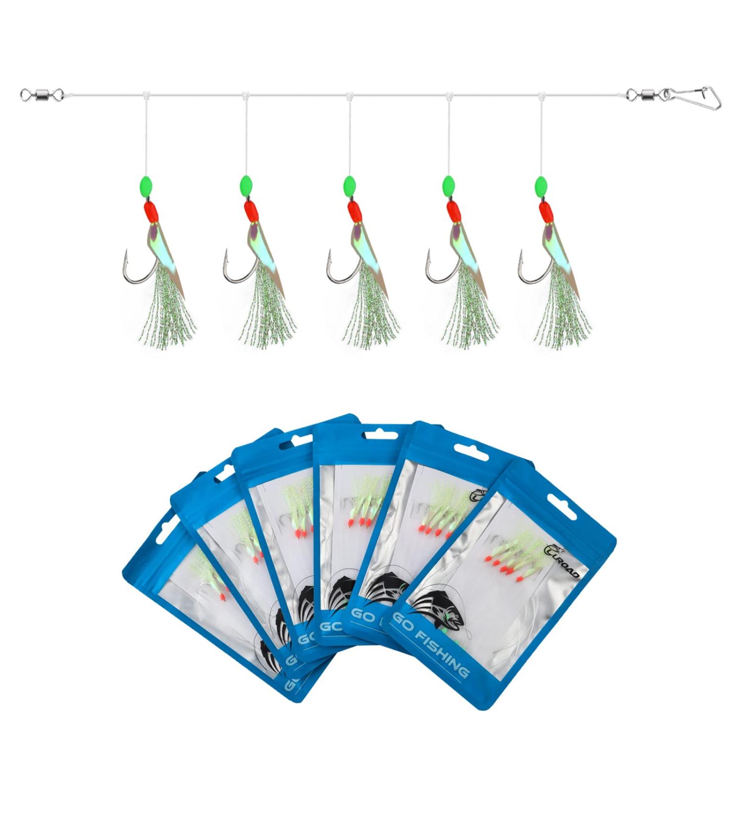 Luroad Mackerel Feather Rigs with Bright Pearls - Bionic Insect Bait for Mackerel Herring Perch | 6 Fluo Sizes (12 16 18) - International Shipping Available - Buy Online on GoSupps.com