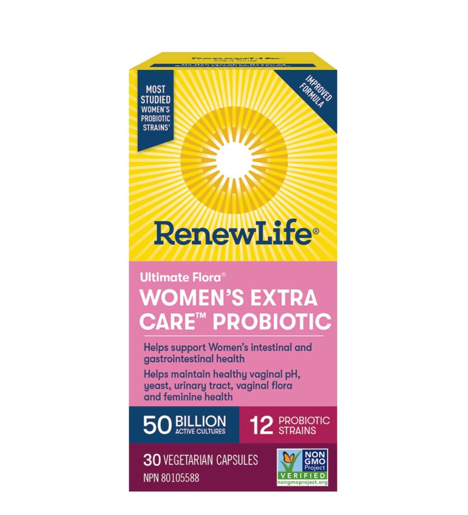 Renew Life Probiotics Ultimate Flora Women's Extra Care Probiotic Helps maintain healthy vaginal pH yeast urinary tract and feminine health 50 Billion Active Cultures 30 Vegetarian capsules - Buy Online on GoSupps.com