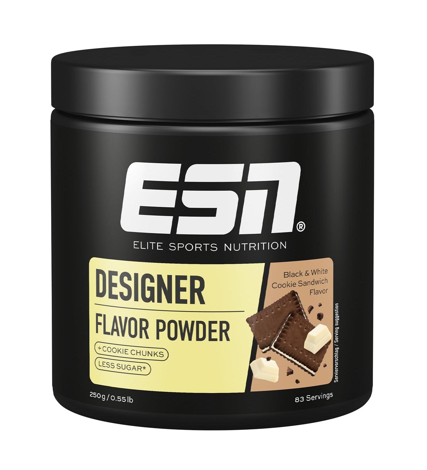 ESN Designer Flavor Powder - Black & White Cookie Sandwich 250g | Low Sugar Low Calorie Quality | Made in Germany - Buy Online on GoSupps.com