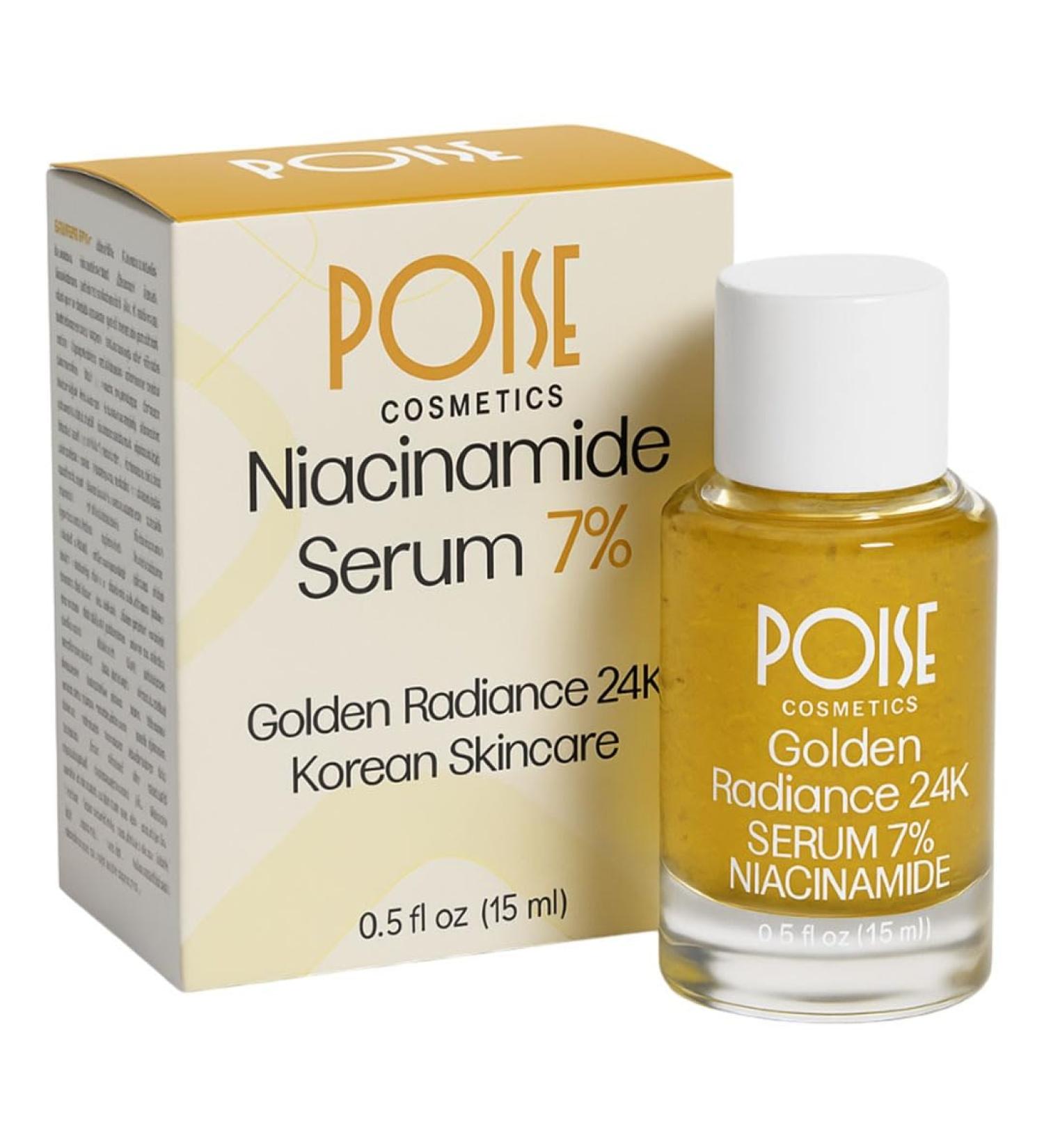 POISE COSMETICS 24K Golden Radiance Serum Niacinamide and Vitamin C Serum for Vibrancy and Hydration Helps Even Skin Tone for a Youthful Glow (0.5 fl oz) - Buy Online on GoSupps.com