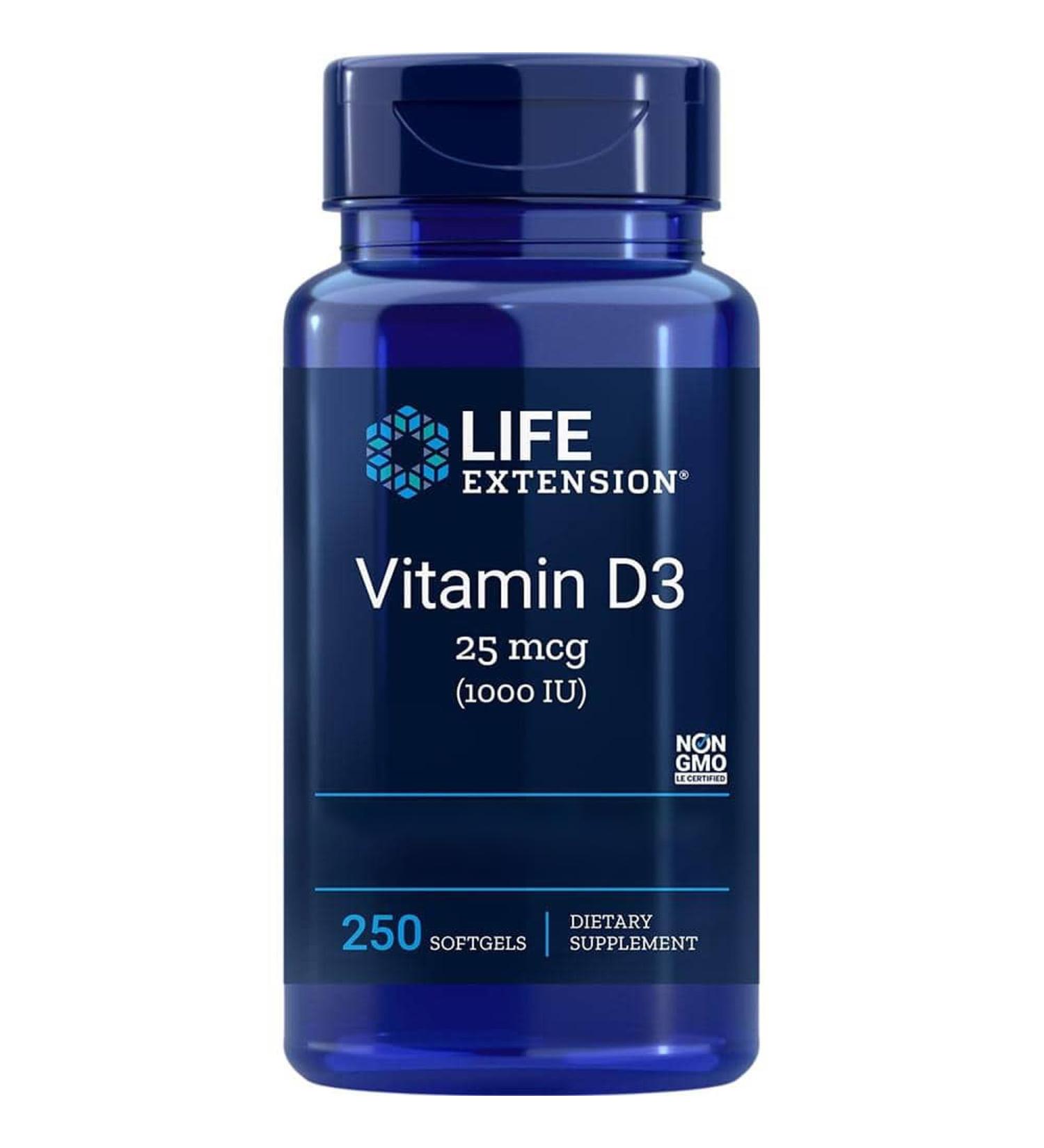 Life Extension Vitamine D3 1000 IU (25mcg) 250 Capsules molles Sans Gluten Sans Soja Sans OGM - Buy Online on GoSupps.com
