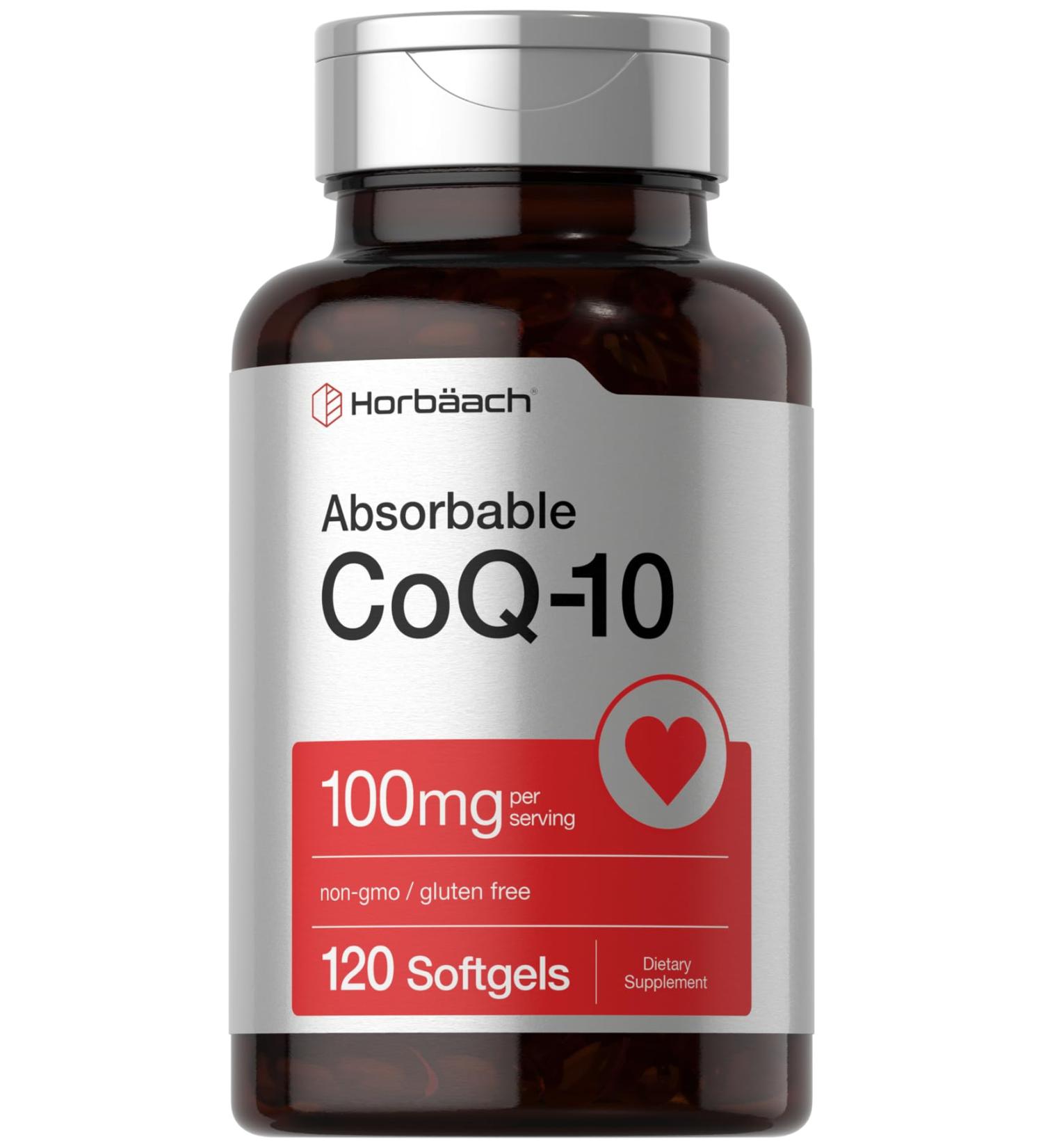 Horb ach CoQ10 100mg Softgels - 120 Count | Non-GMO Gluten Free Antioxidant Supplement for Energy & Heart Health - Buy Online on GoSupps.com
