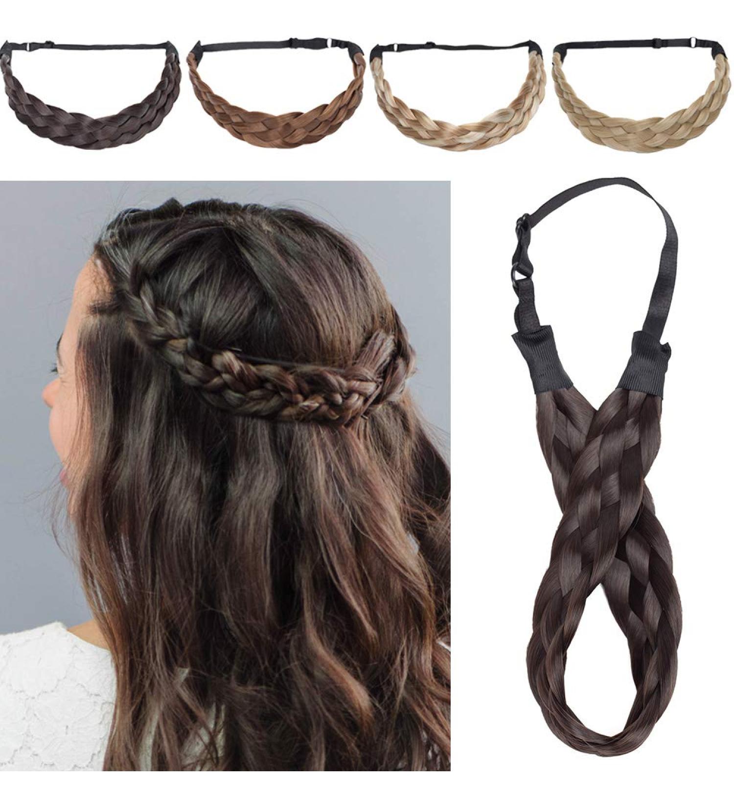 Buy Silk-Co 5-Strand Dark Brown Braided Hair Band - Elastic Vintage Headband for Women & Girls - Perfect for Weddings & Hair Extensions | 3.8cm Wide - Buy Online on GoSupps.com