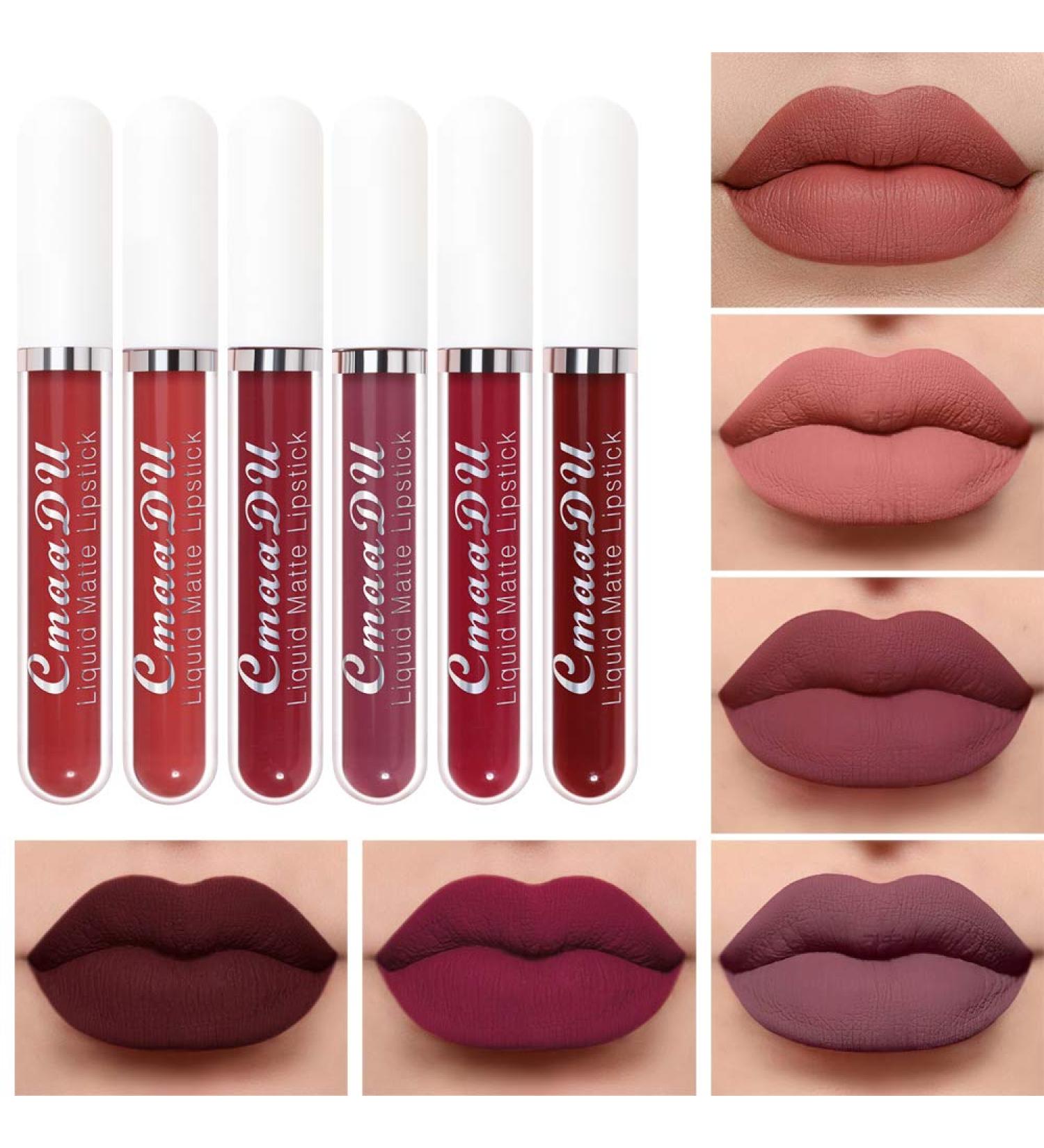 6Pcs Dark Red Matte Liquid Lipstick Set - Long Lasting Waterproof Lip Gloss Gift Set for Women - Color-05 - Buy Online on GoSupps.com