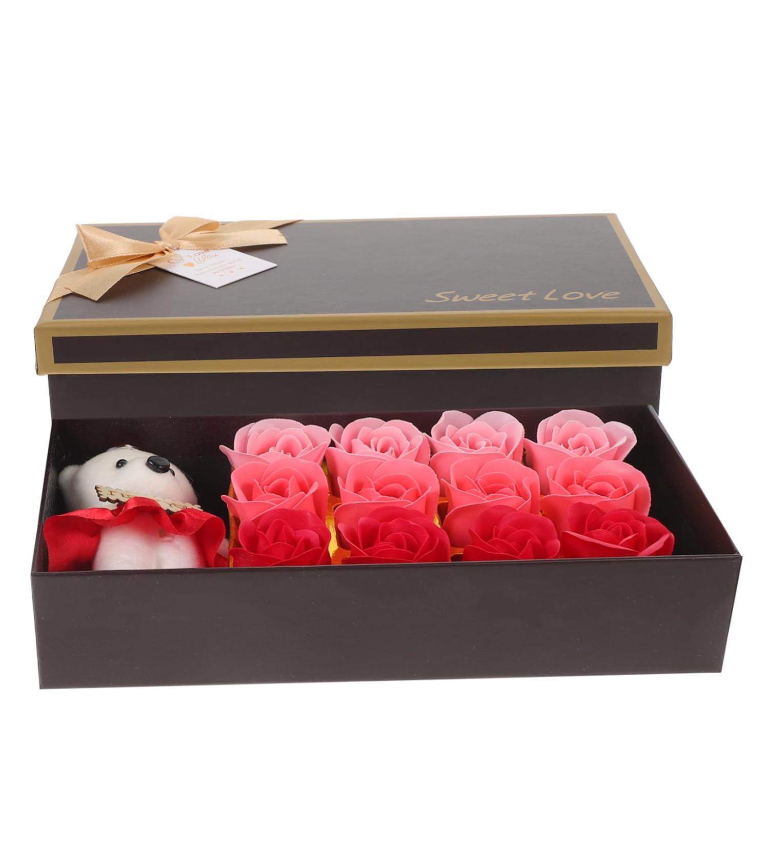 minkissy 12 Rose Soap Valentines Valentines Plushie Rose Flower Bath Soap Box with Bear Christmas Sto Rose Petal Soap Floral Scented Bath Soap Rose Bath Soap - Buy Online on GoSupps.com