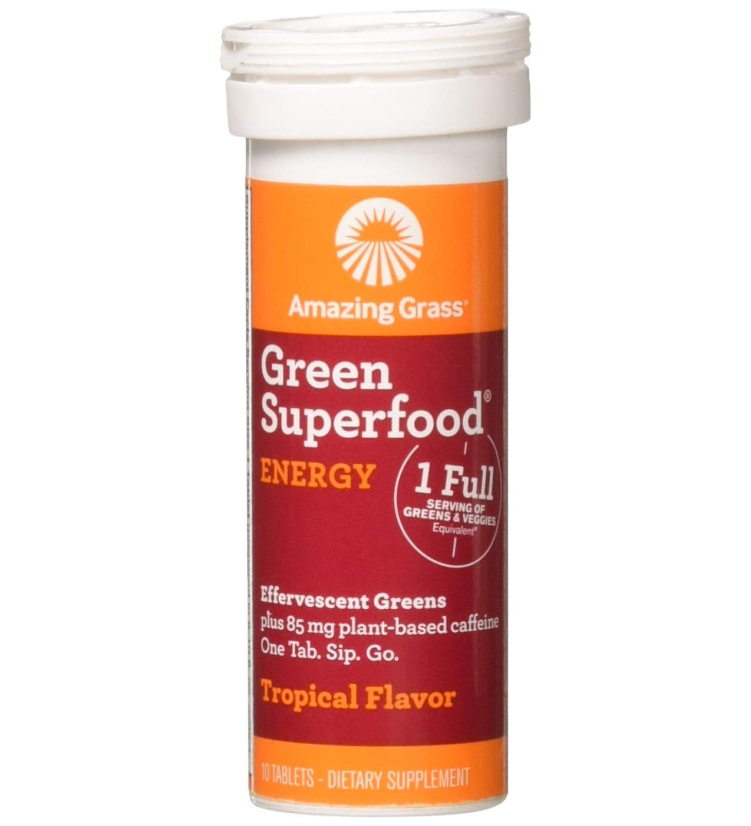 Amazing Grass Green Superfood Effervescent Greens Energy Tropical Flavor 10 Tablets