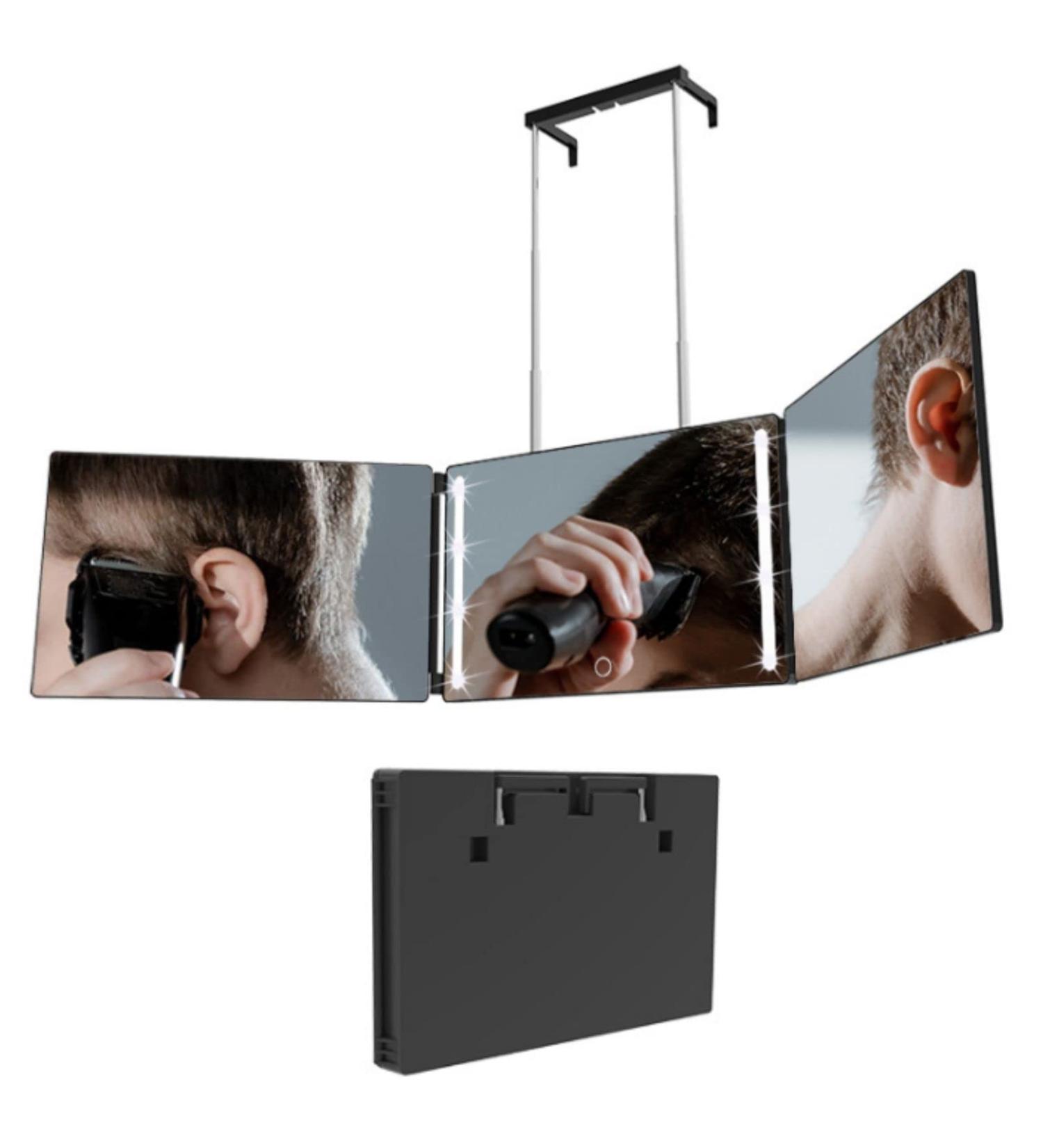 DQinLit Rechargeable Barber Mirror Light with LED Lights - 3 Way Self Hair Cutting System for Shaving, Grooming, and Makeup - Buy Online on GoSupps.com