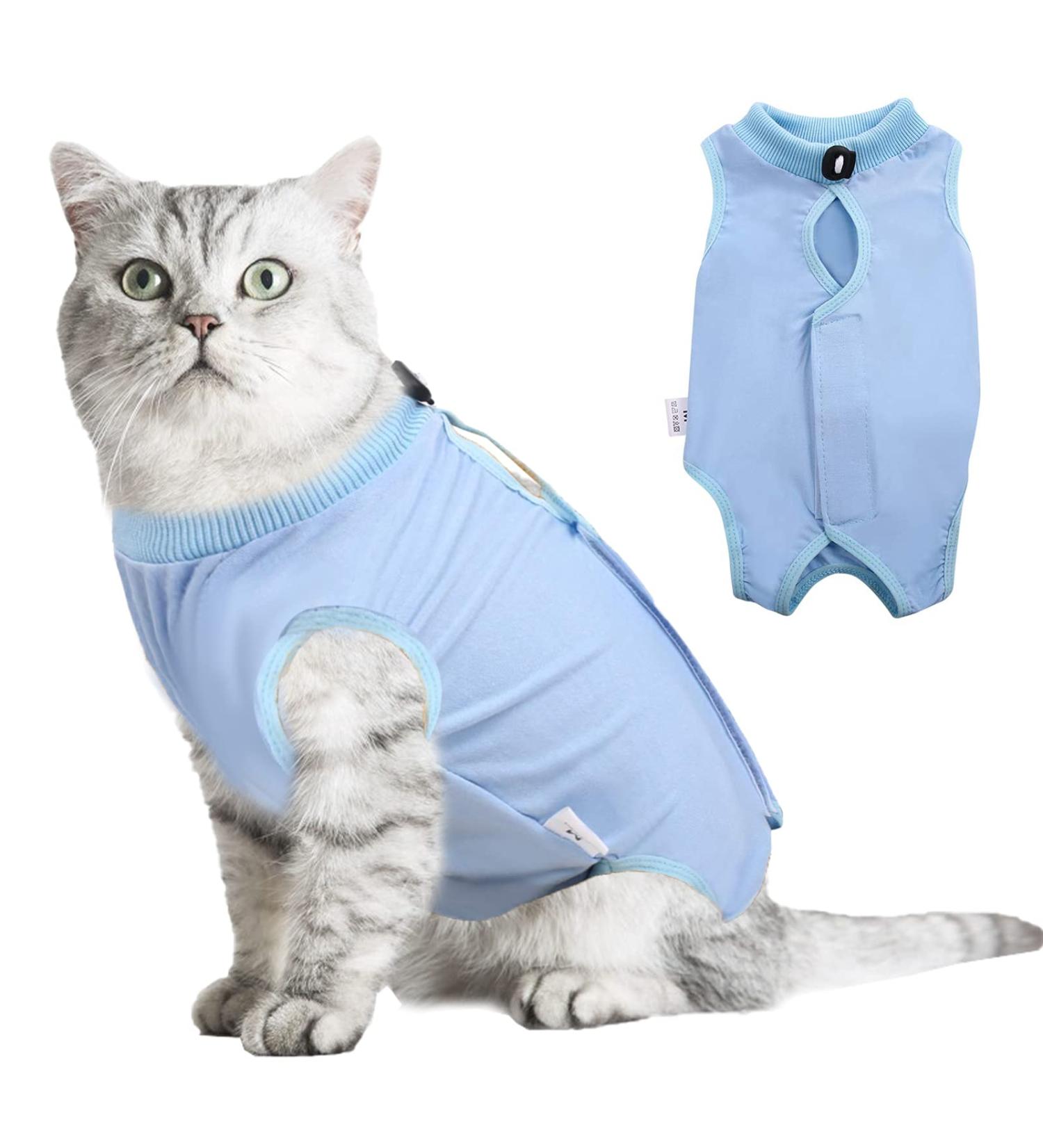 Hipet Cat Surgical Suit for Abdominal Wounds | Replacement E-Collar & Anti-Licking Recovery Vest (L Blue) - Buy Online on GoSupps.com