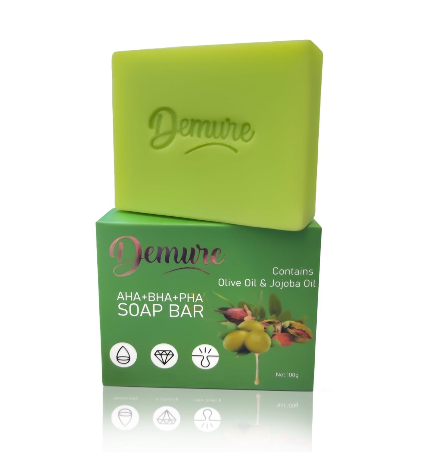 Demure AHA BHA PHA Tea Tree Soap Salicylic Acid Bar Exfoliating Soap for Face and Body cleansing Moisturizing effect Pores and Sebum Care for Sensitive Skin - Buy Online on GoSupps.com