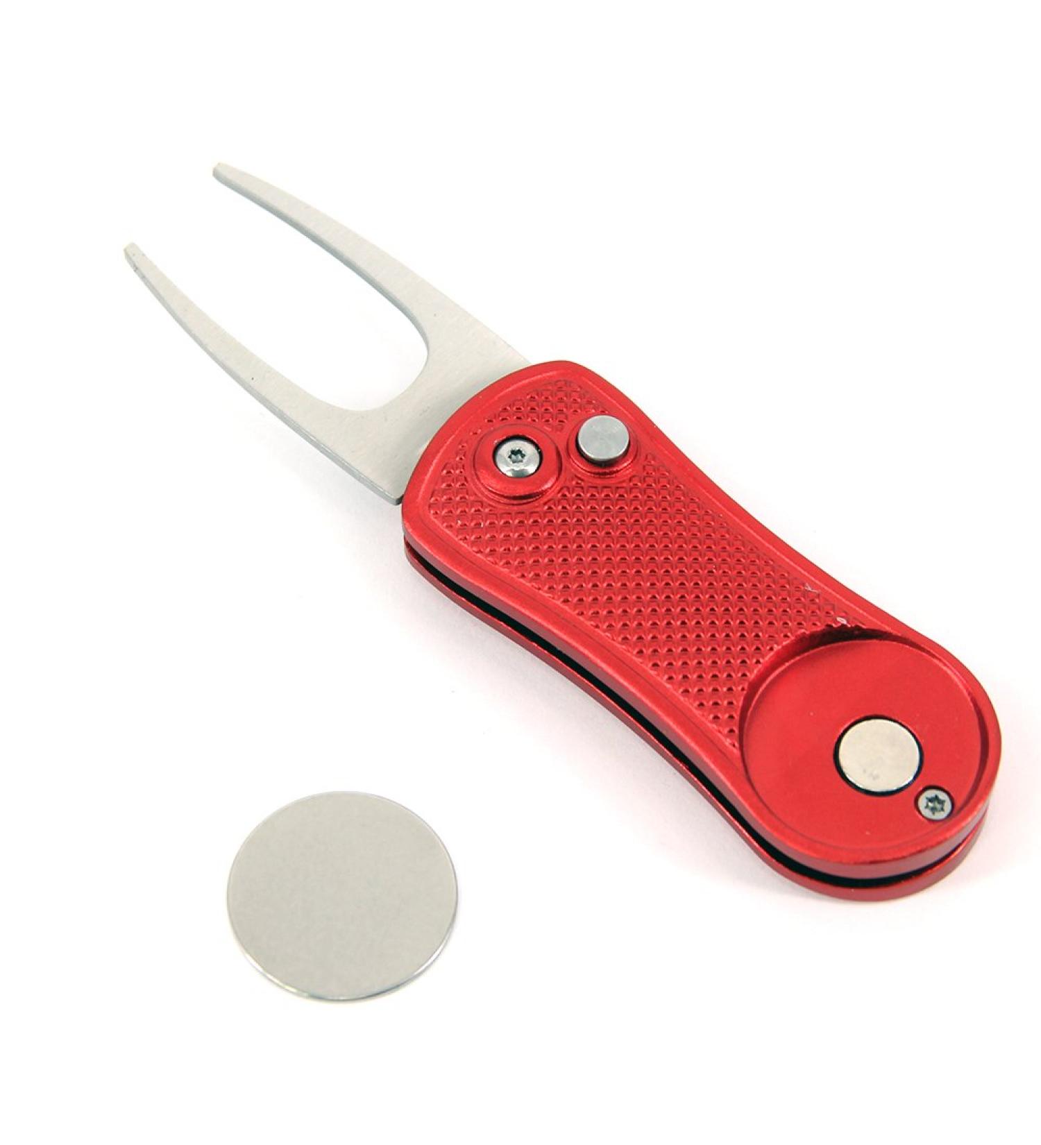Vulcan Gear Metal Switchblade Divot Tool with Magnetic Ball Marker - Lightweight & Portable Red - Buy Online on GoSupps.com