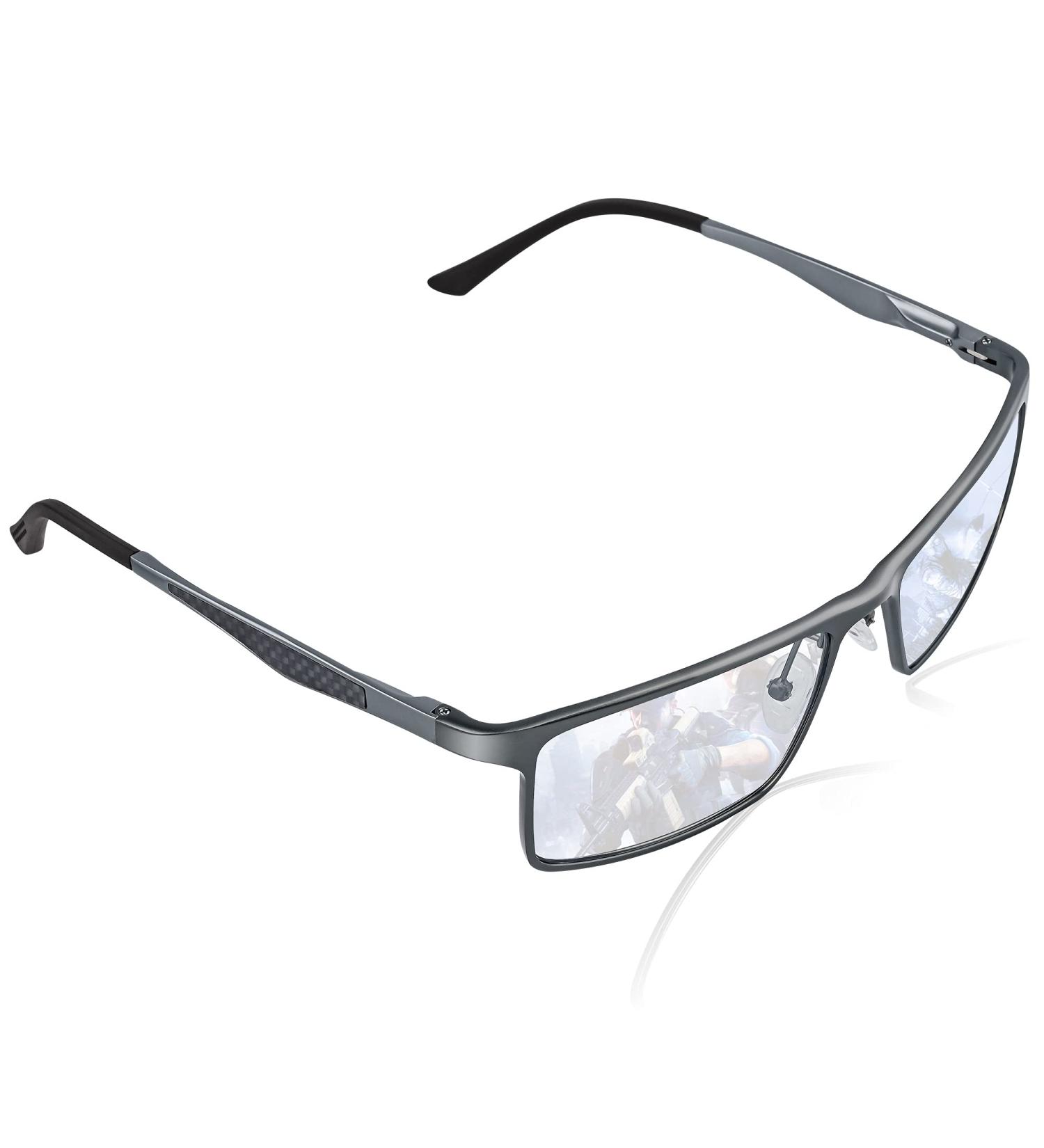 QALLY Blue Light Blocking Gaming Glasses | Men's Al-Mg Metal Rectangular Frame | Carbon Fiber Pattern | Anti Eyestrain Blue Ray Blocker | 2022 New - Gunmetal - Buy Online on GoSupps.com