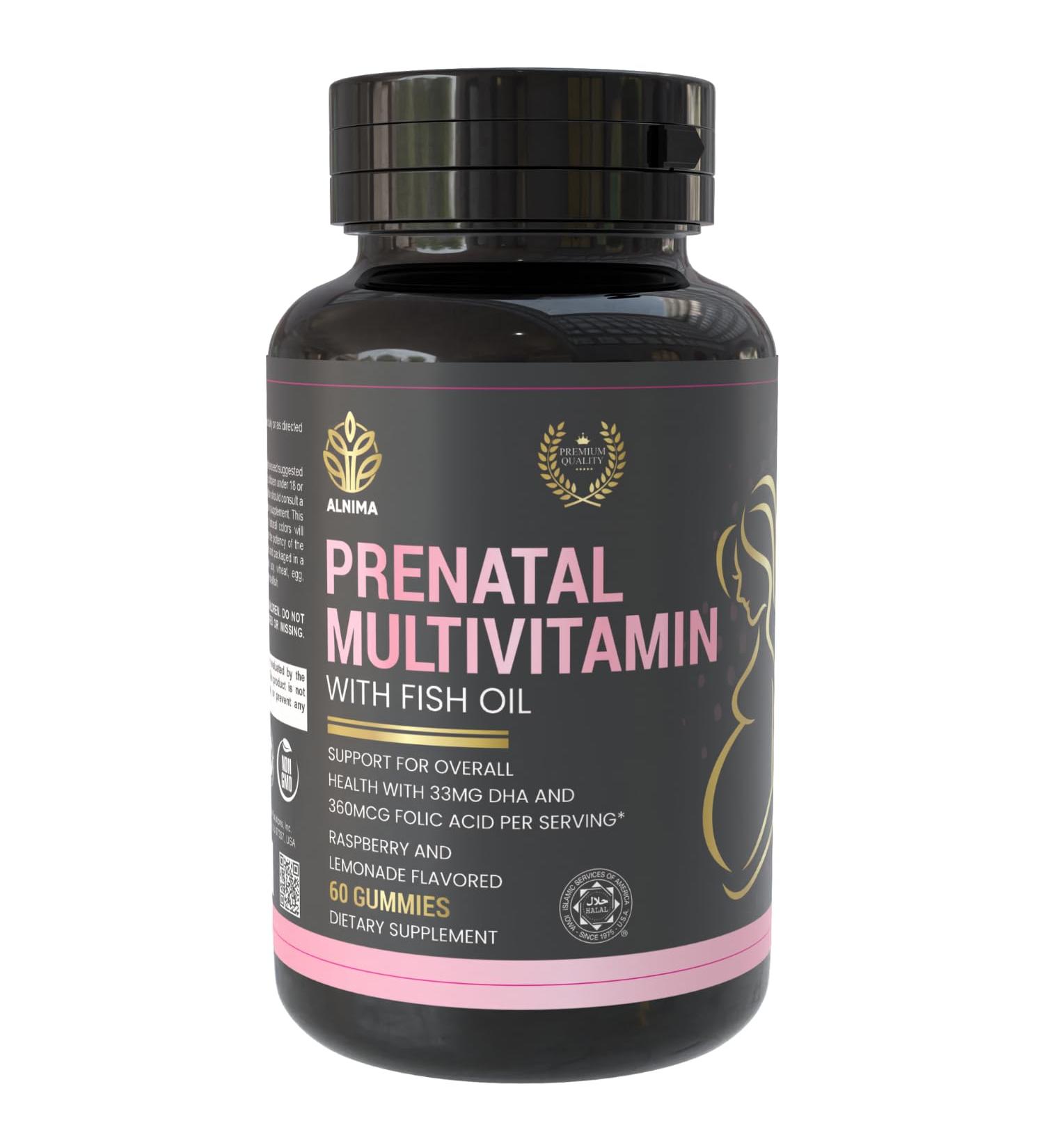 ALNIMA Halal Prenatal Multivitamin Gummies with DHA & EPA from Fish Oil Support for Mom & Baby Health | 60 Gummies Halal Certified Made in USA - Buy Online on GoSupps.com