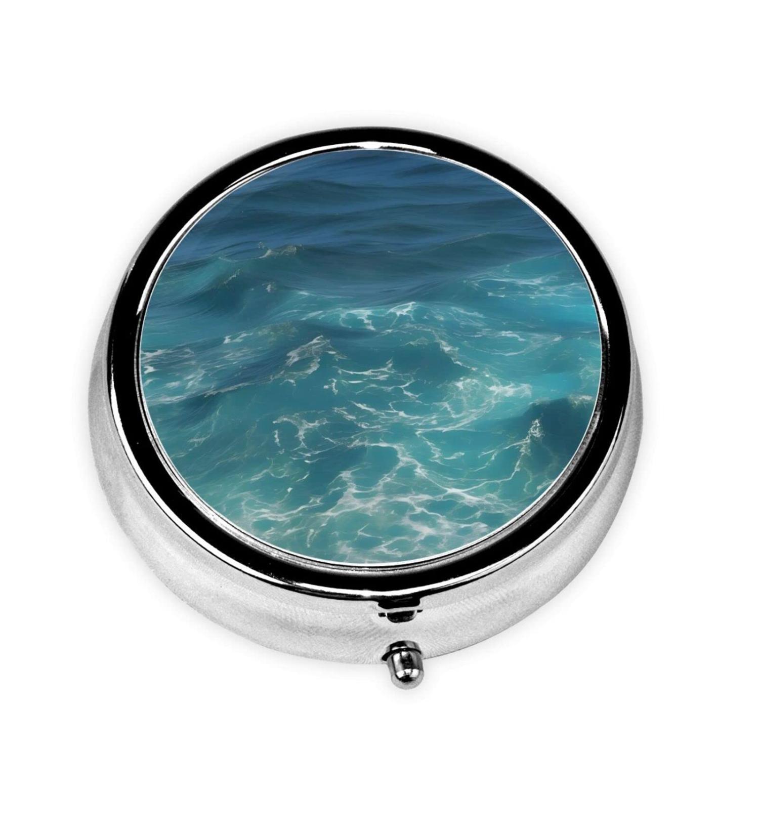 Deep Ocean Round Pill Box - 3 Compartment Portable Organizer for Purse & Pocket | Travel Pill Storage Solution - Buy Online on GoSupps.com
