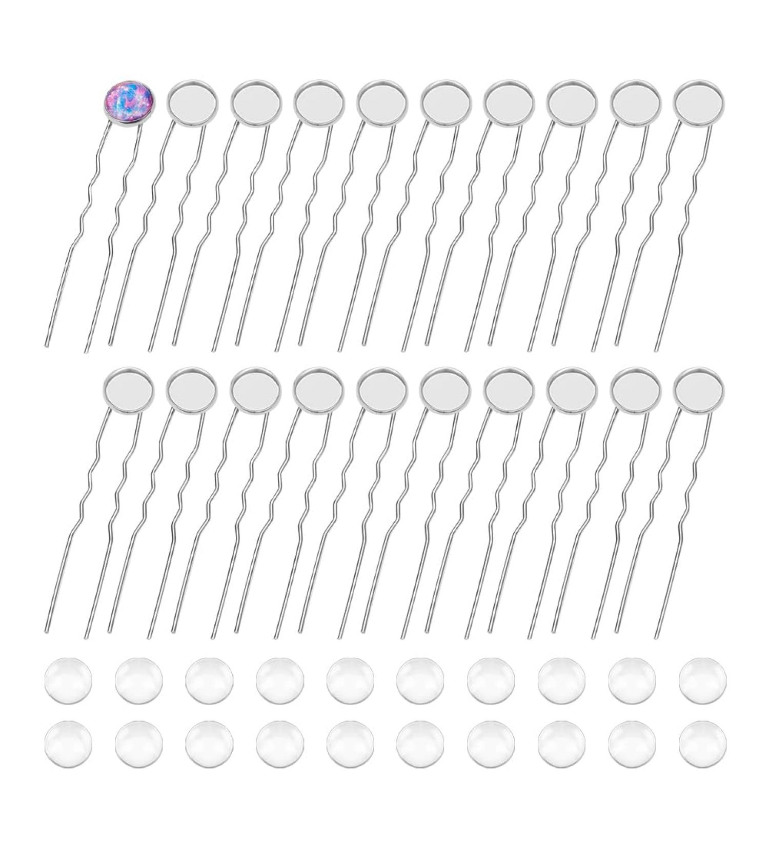 Unicraftale 20 Sets U Shadow Platinum Hair Needles & Bezel Empty Hairpins - Brass DIY Cabochon Accessories with 12mm Glass Cabochons & 80mm Hair Fork for Jewelry Making - Buy Online on GoSupps.com