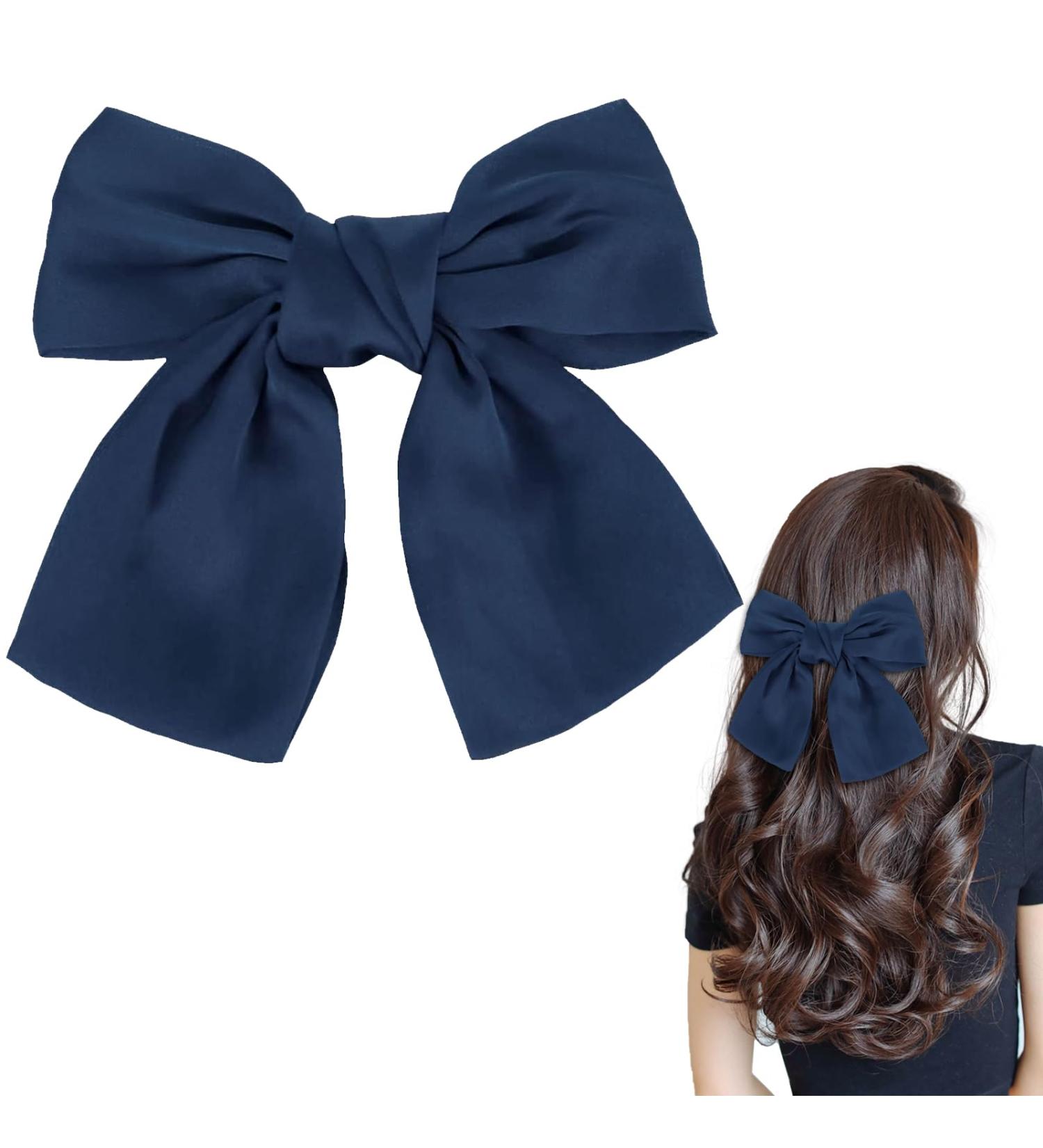Bow Hair Clip Bow Barrette Hair Clips for Women French Vintage Big Bowknot Hairpin Soft Satin Silky Solid Color Navy Hair Bow Clip for Women Girls(Blue) - Buy Online on GoSupps.com