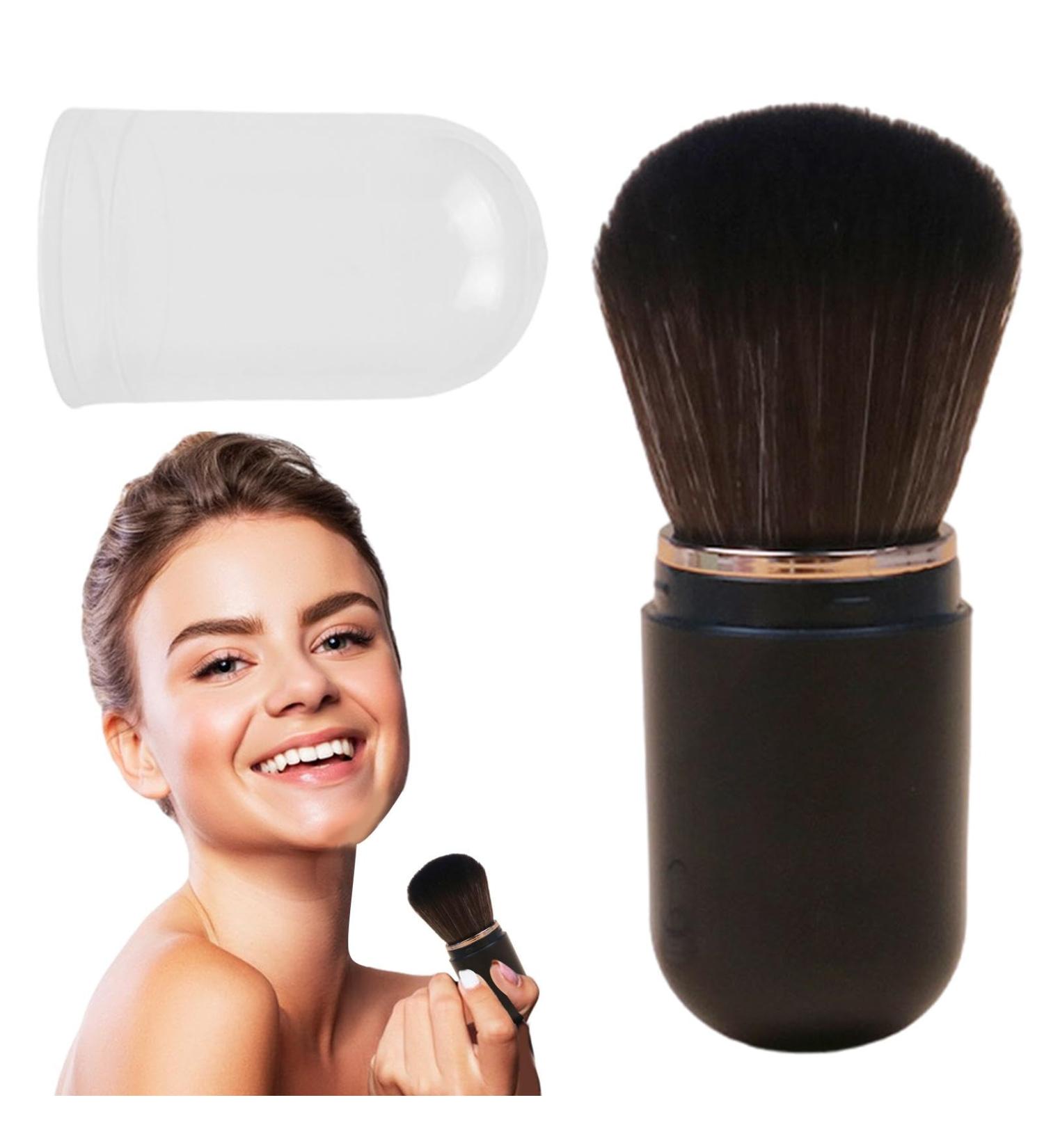 Retractable Powder Brush | Travel Powder Brush | Retractable Portable Makeup Brush for Travel Foundation Application Portable Compact with Lid black - Buy Online on GoSupps.com