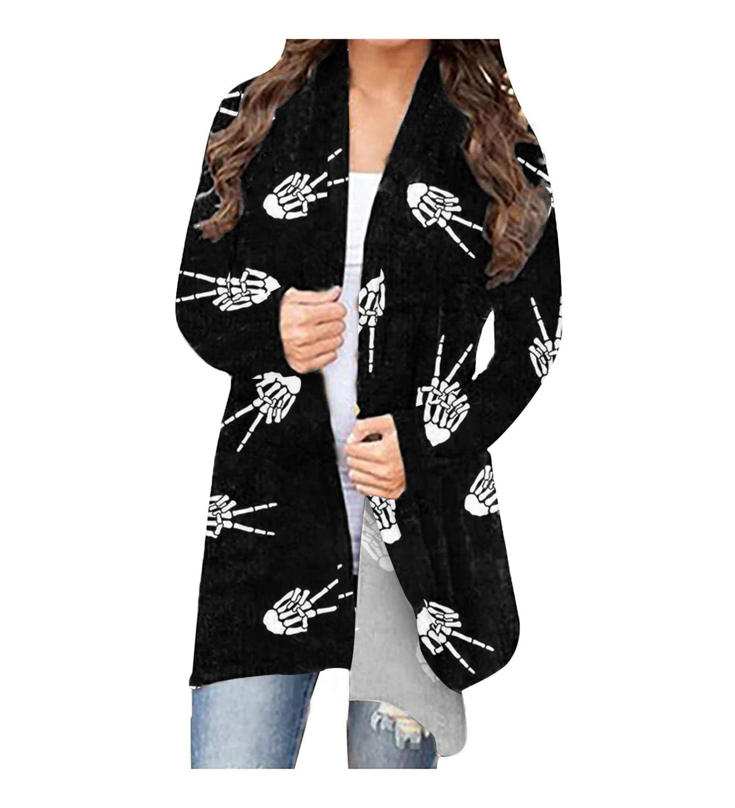 Hlysgo Women's Halloween Print Costume T-Shirt Cardigan - Black, Plus Size, Long Sleeve, Medium - Buy Online on GoSupps.com