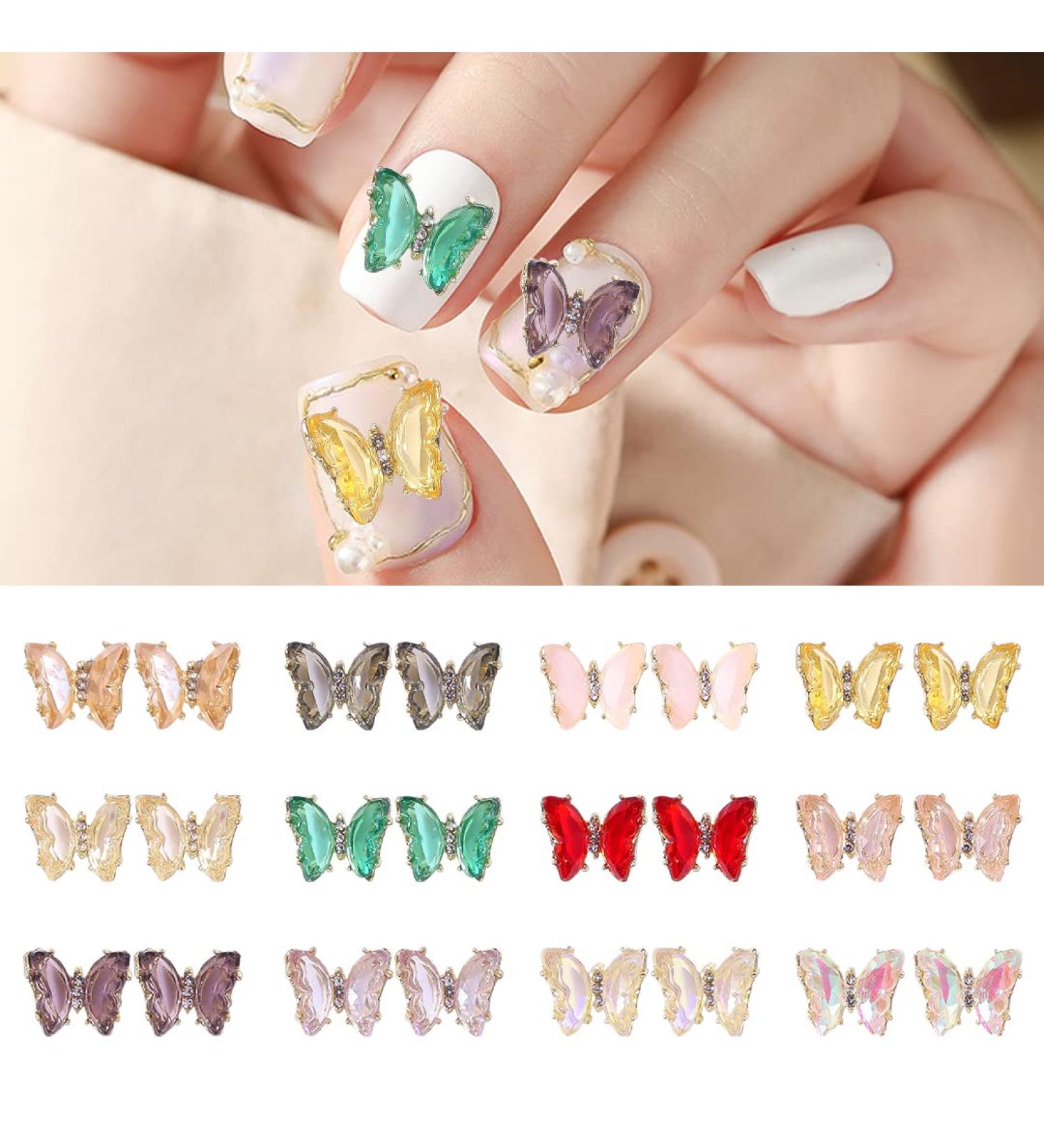 Zayookey 24 Pcs Butterfly Nail Charms 3D Nail Art Diamonds Glitter Acrylic Butterfly Rhinestones for Nails Gems Decor Crystal Nail Design DIY (Nail Accessories) - Buy Online on GoSupps.com