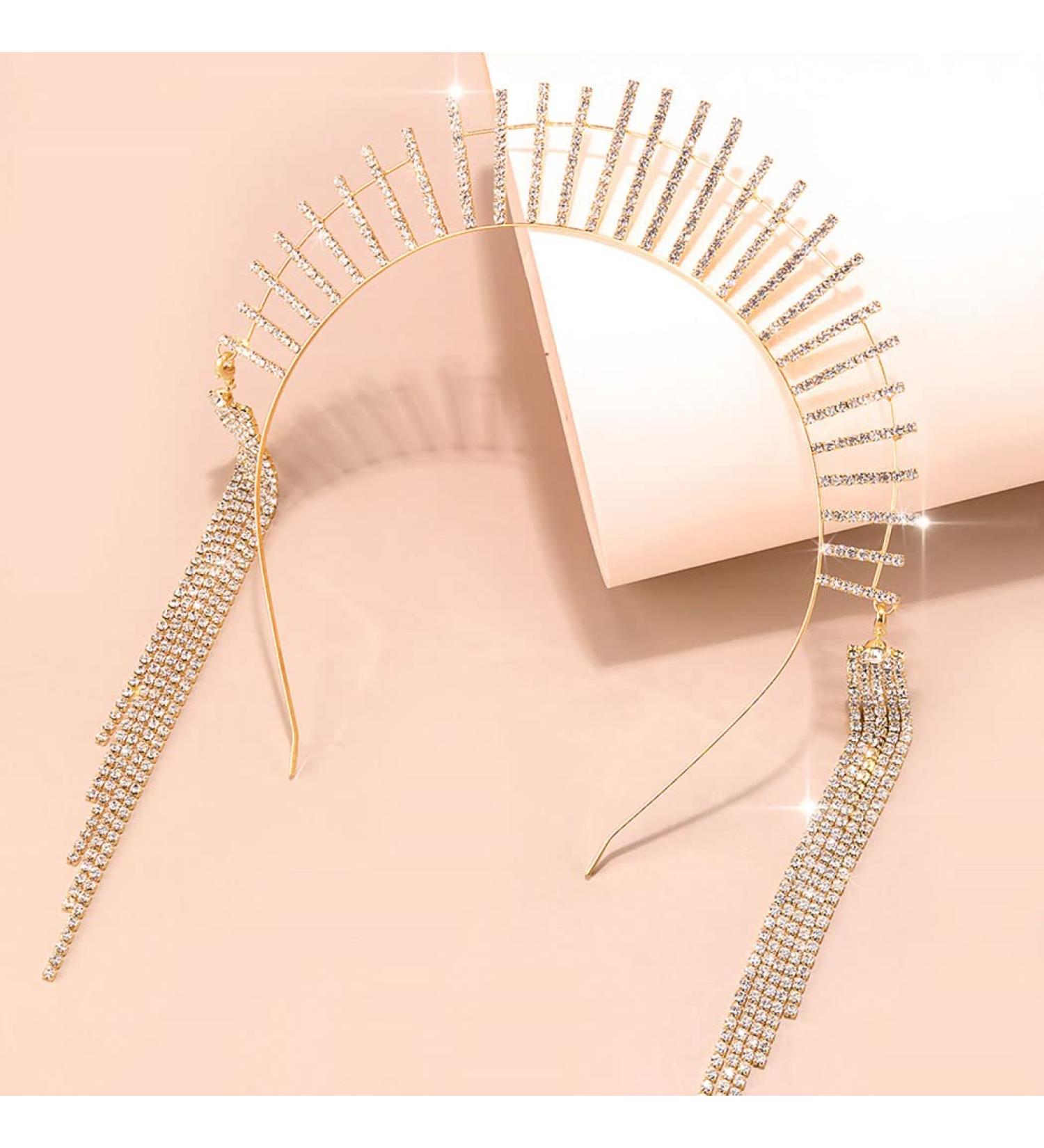 Iyou Mary Halo Krone Headband - Gold Glitter Rhinestone Headdress for Weddings & Parties | Women's Tiara & Hair Accessory - Buy Online on GoSupps.com