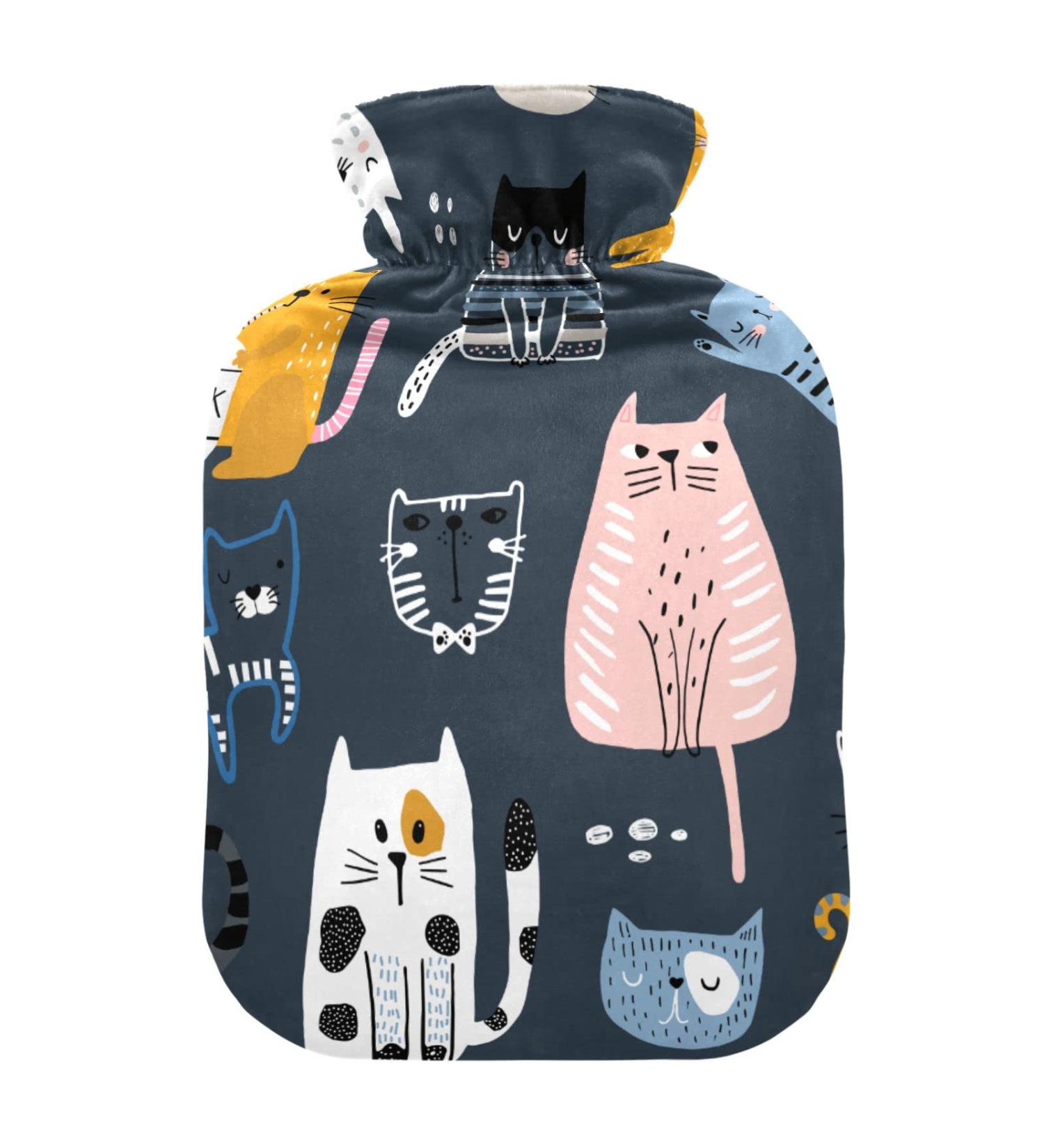 Hot Water Bottles with Cartoon Cat Cover - 2L Heating Bag for Pain Relief Sore Muscles & Arthritis - Buy Online on GoSupps.com