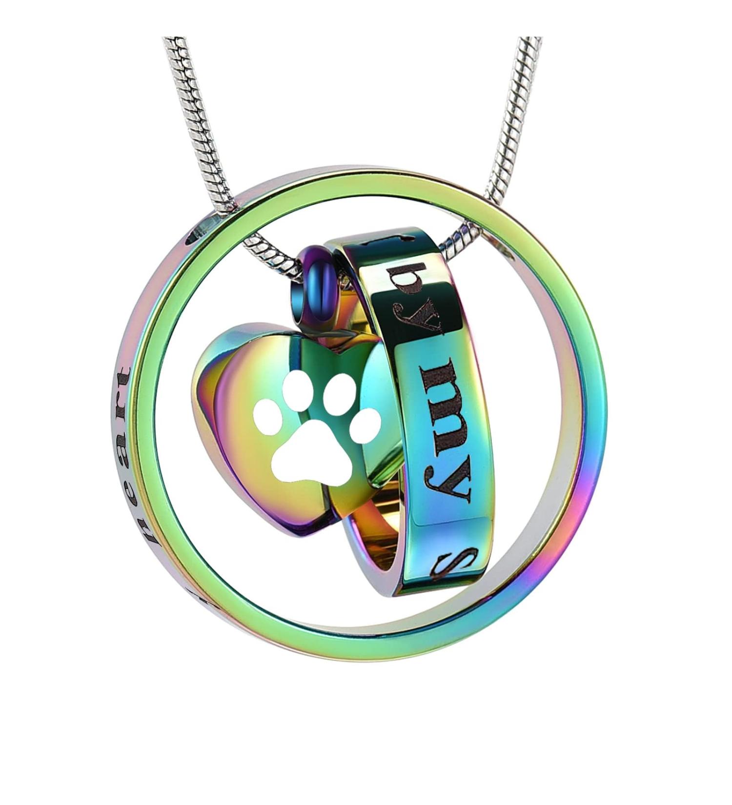Forever in My Heart Pet Cremation Jewelry | Memorial Necklace for Ashes - Colorful Paw Print Design - Buy Online on GoSupps.com