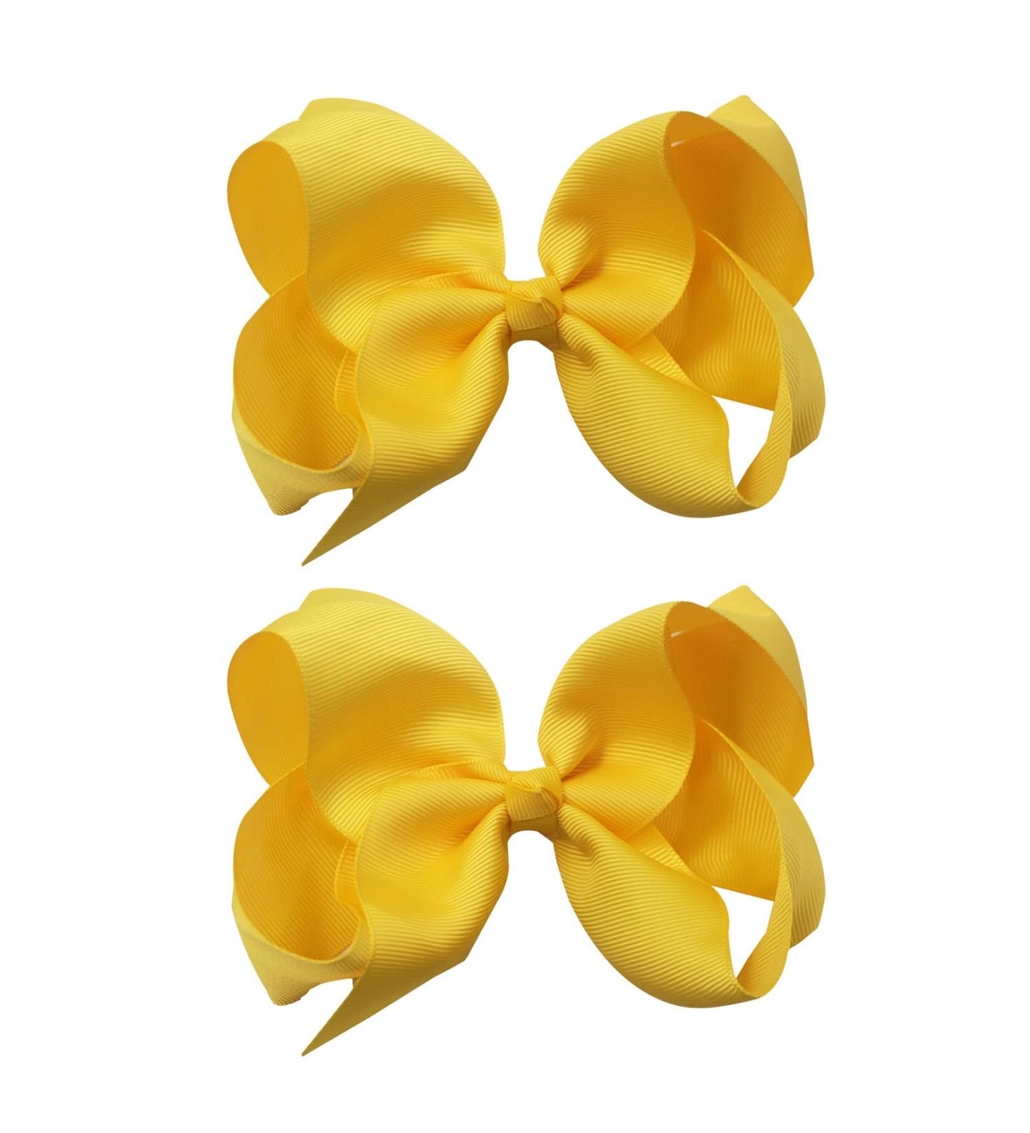 6 Inch Yellow Ribbon Hair Bow Clips Set - Girls Women Hair Accessories for Ponytails, Cheerleading - Birthday Christmas Valentine Wedding - Buy Online on GoSupps.com