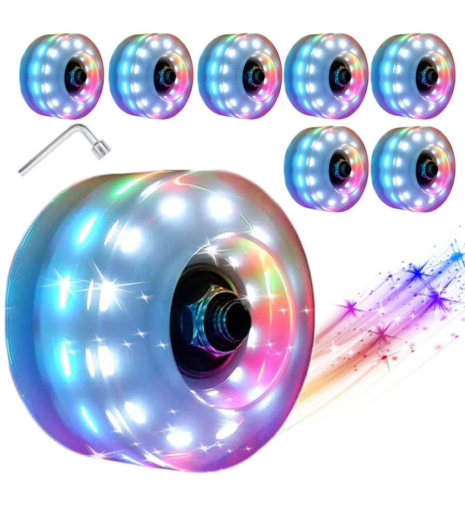 Nezylaf 8 Piece Light Up Roller Skate Wheels with Bearings - Indoor/Outdoor Double Row Skating - 32x58mm 78A - Luminous 6-Color LED - Buy Online on GoSupps.com
