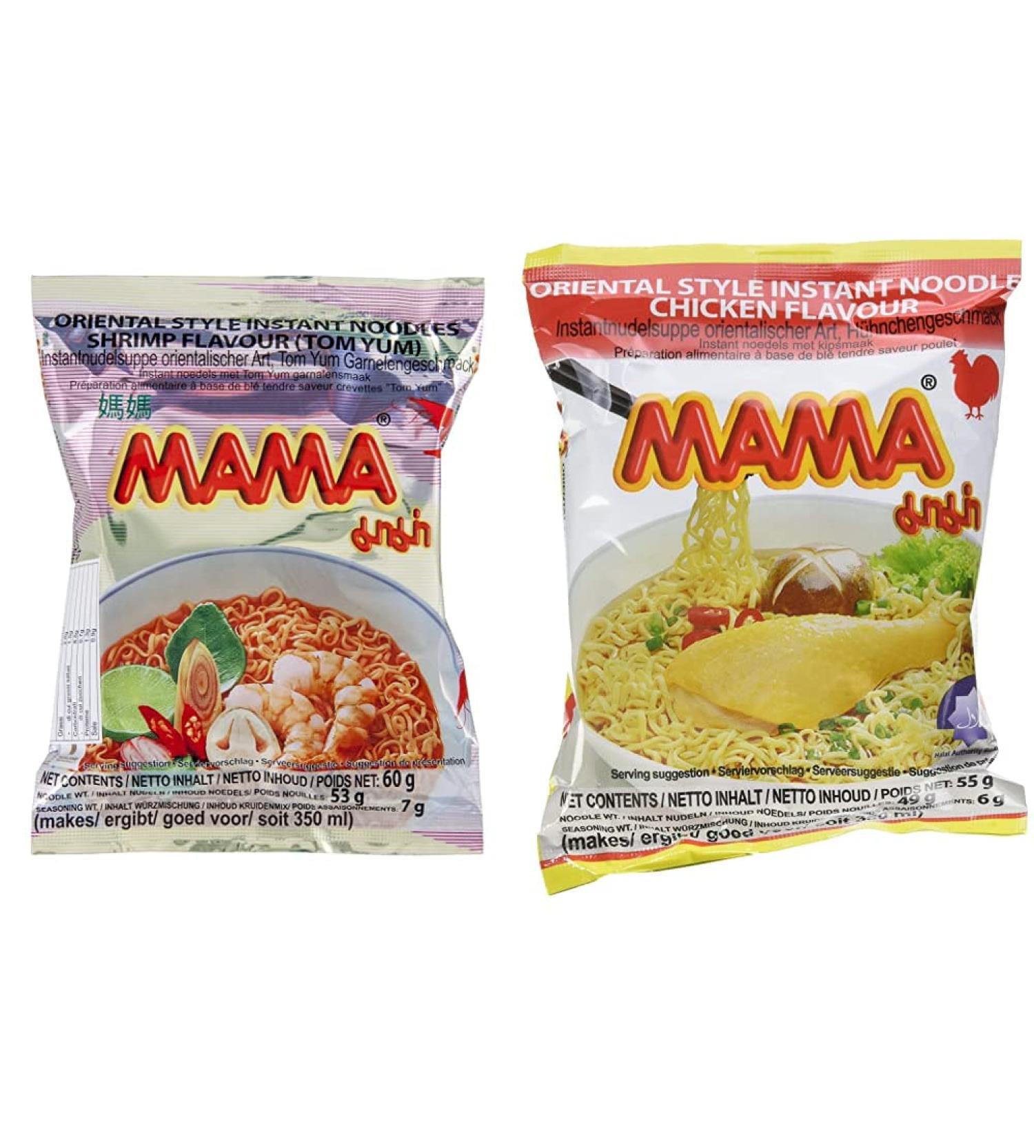 Mama Instant Noodles Bundle - Chicken & Tom Yum Shrimp Flavors - 30 Packs of 55g & 60g - Authentic Oriental Instant Soup - Buy Online on GoSupps.com
