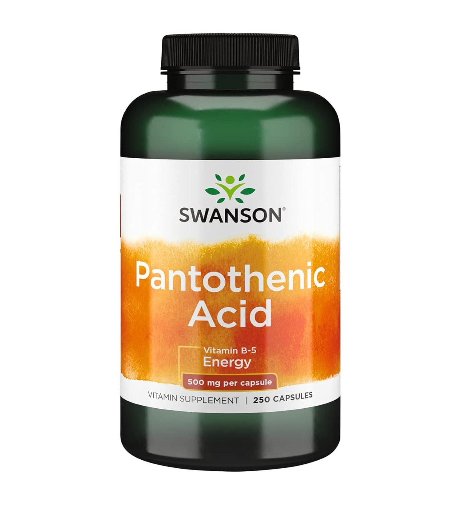 Swanson Pantothenic Acid (Vitamin B-5) 500mg - Energy & Nerve Support - 250 Capsules - Buy Online on GoSupps.com