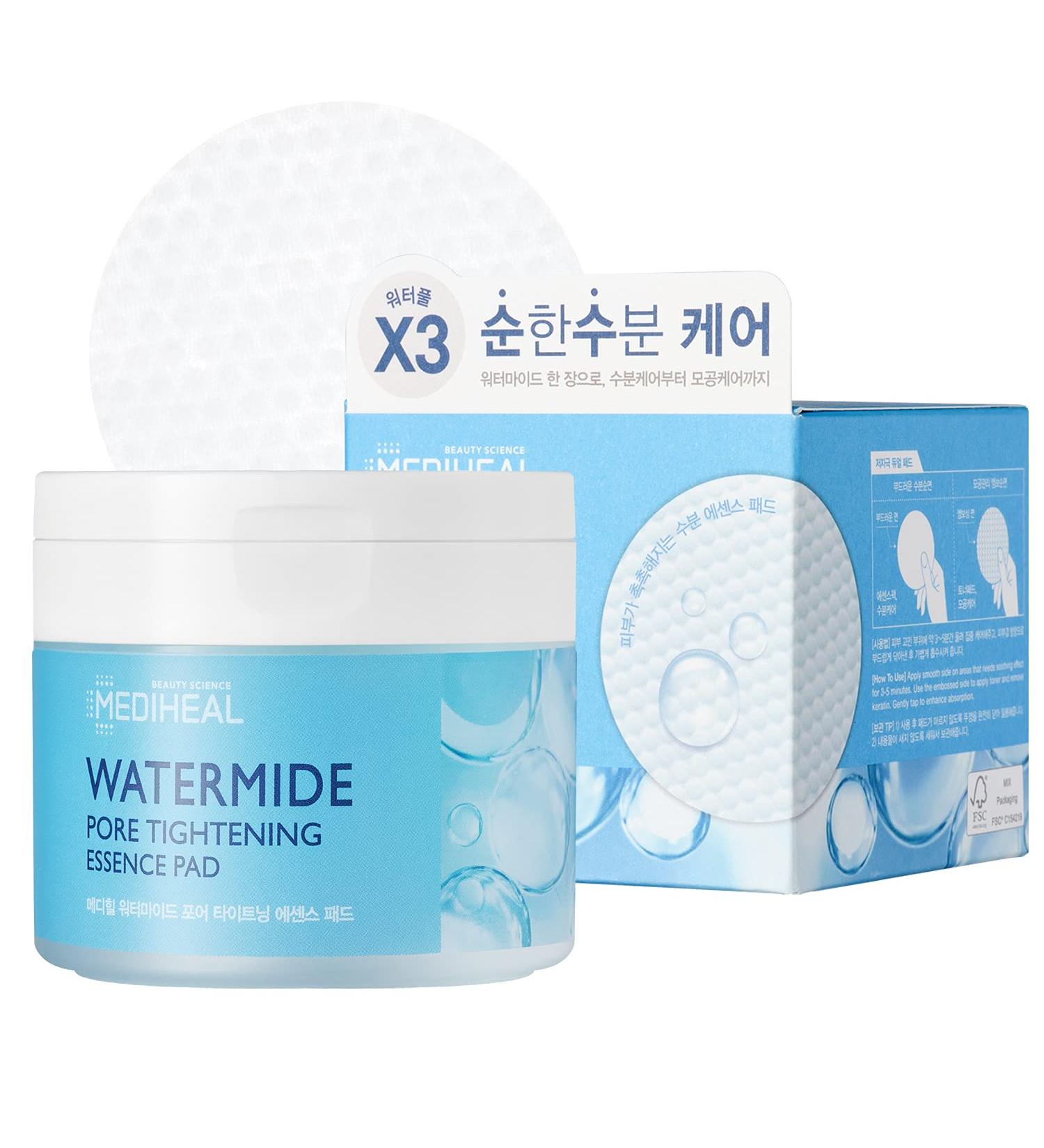 Pore Minimizing Hydrating & Exfoliating Pads | MEDIHEAL Watermide Pore Tightening Essence Pad 50 Sheets - Buy Online on GoSupps.com