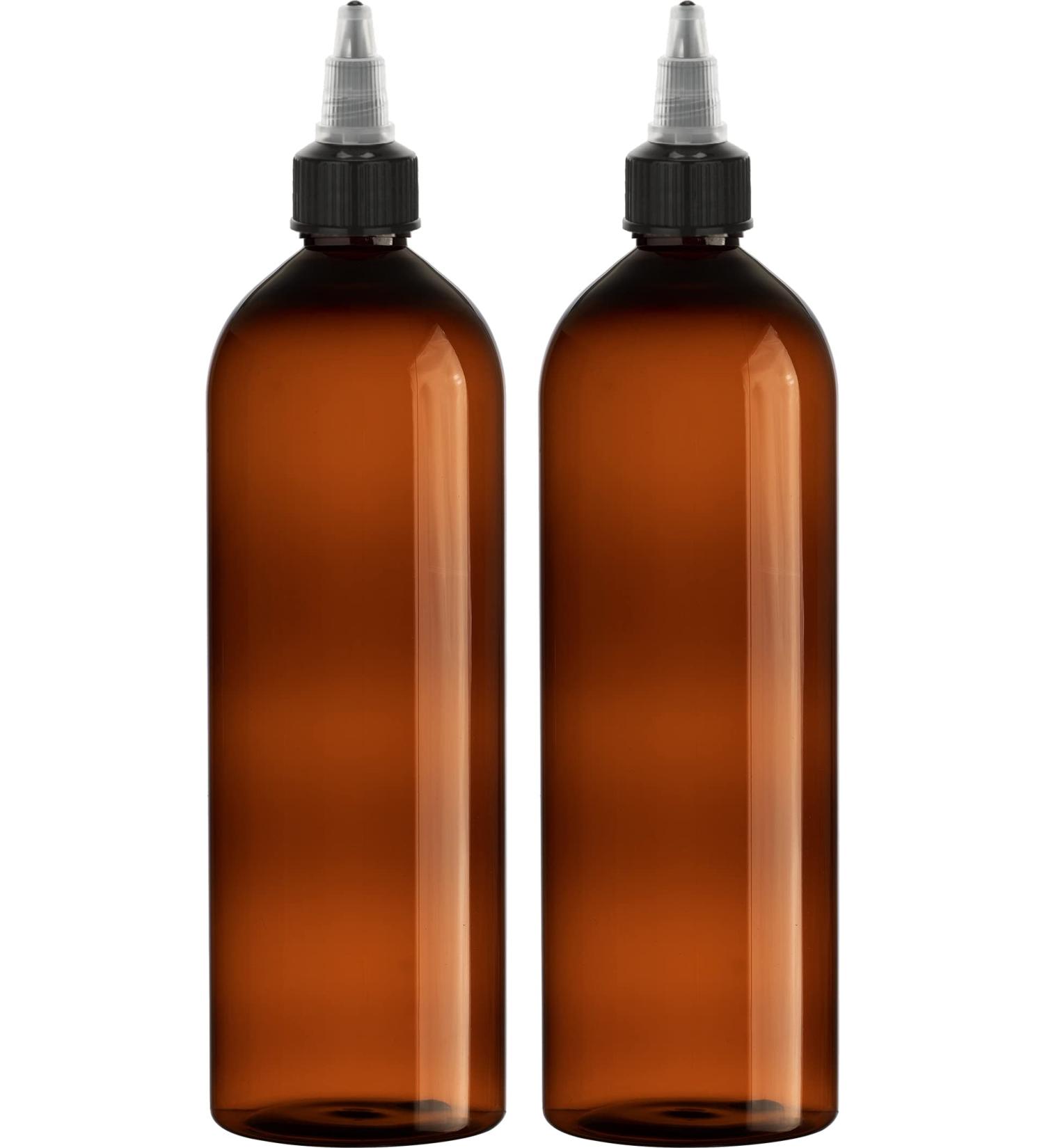 BRIGHTFROM 16oz Twist Top Applicator Bottles - 2 Pack | Amber Plastic, BPA-Free, Refillable | Squeeze Bottles with Nozzle for Multi Purpose Use - Buy Online on GoSupps.com