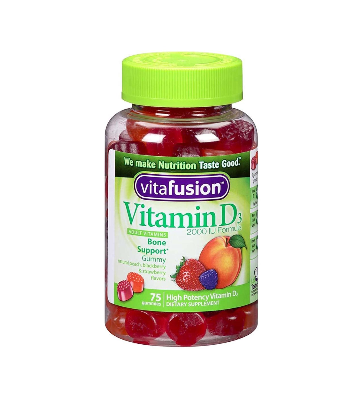 VitaFusion Vitamin D3 Gummies 2000 IU - Peach, Blackberry & Strawberry Flavors - 75 Count - Buy Online on GoSupps.com