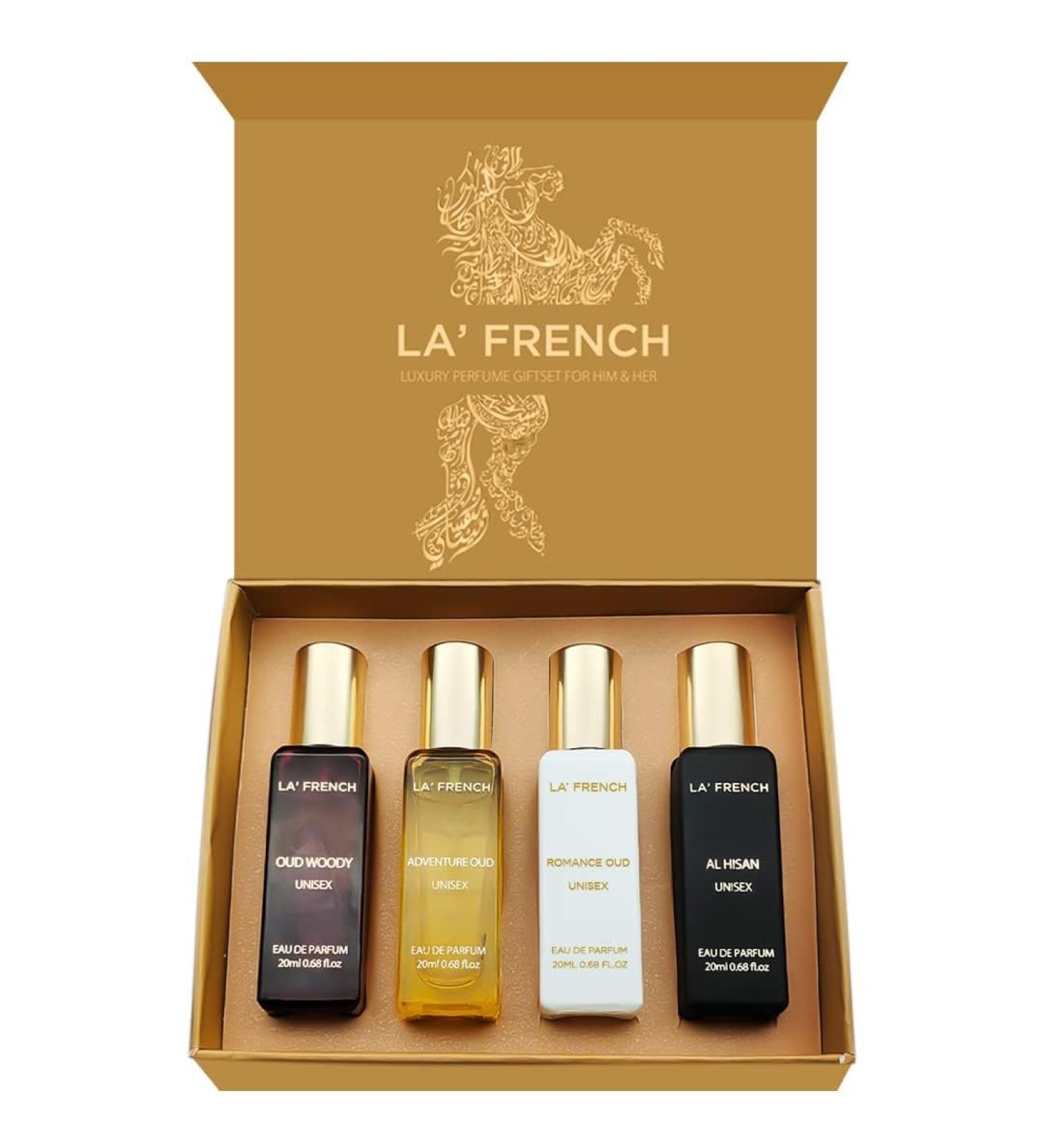 La. French Oudhh Unisex Eau De Parfum Gift Set 4 x 20ml for Men & Women | with Adventure Oud Romance Oud Al Hisan Oud Woody | Eau De Perfume | Rakhi Gift Set For Brother and Sister - Buy Online on GoSupps.com