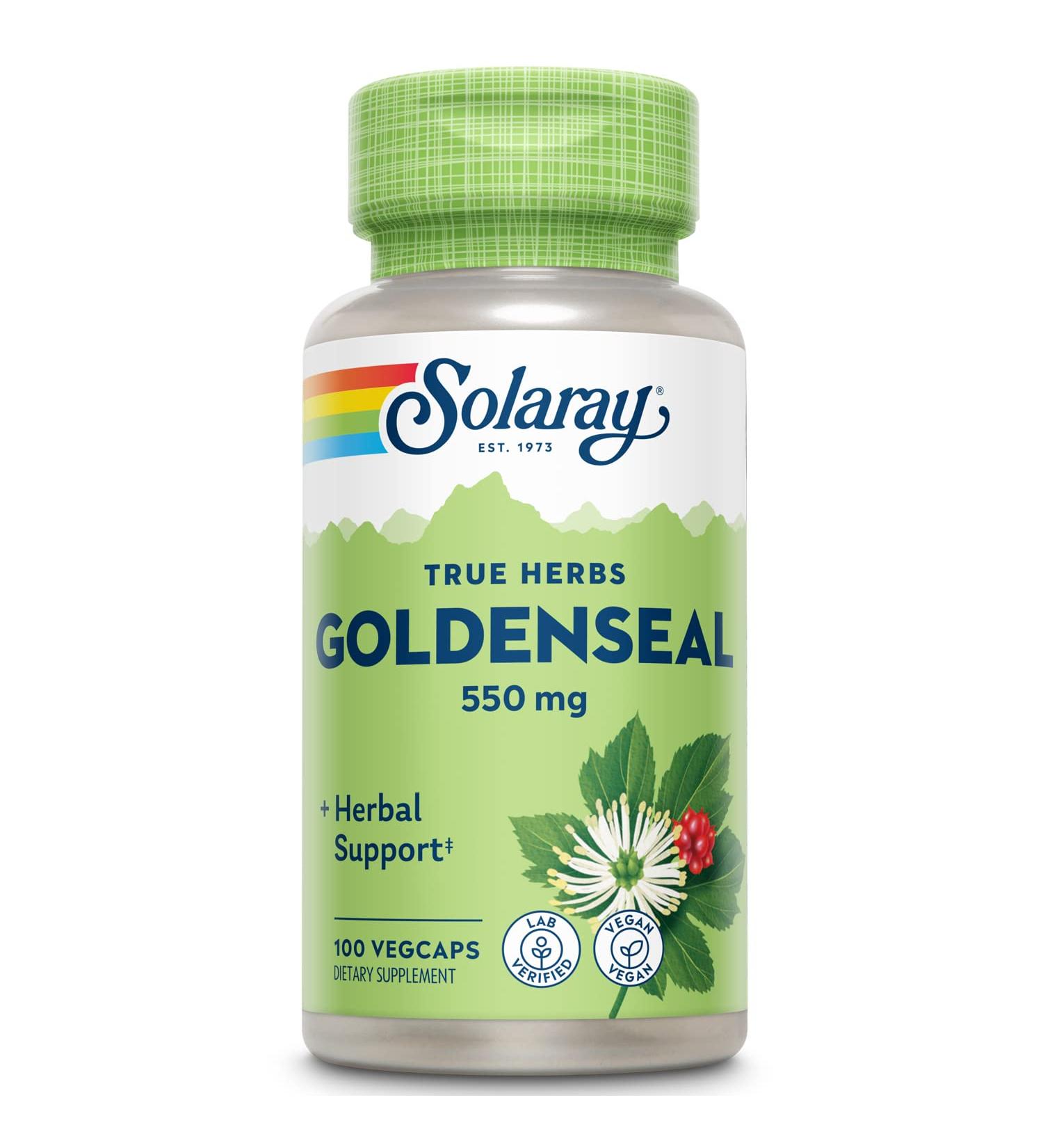 Solaray Goldenseal Root 550mg Capsules for Digestion, Immune & Respiratory Support - Non-GMO, Vegan | 100 VegCaps - Buy Online on GoSupps.com