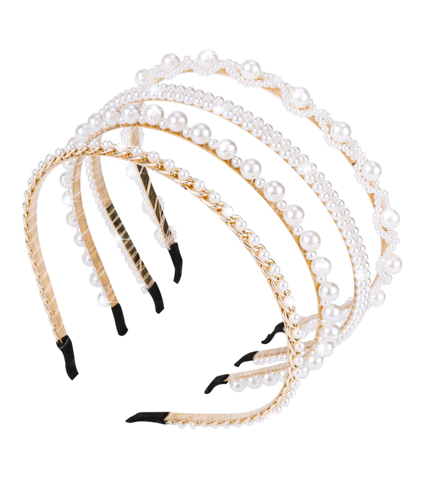 ACO-UINT 4 Pack White Faux Pearl Headbands for Women - Bridal Hair Accessories for Wedding Party - Cute Girls Headbands with Pearls - Buy Online on GoSupps.com