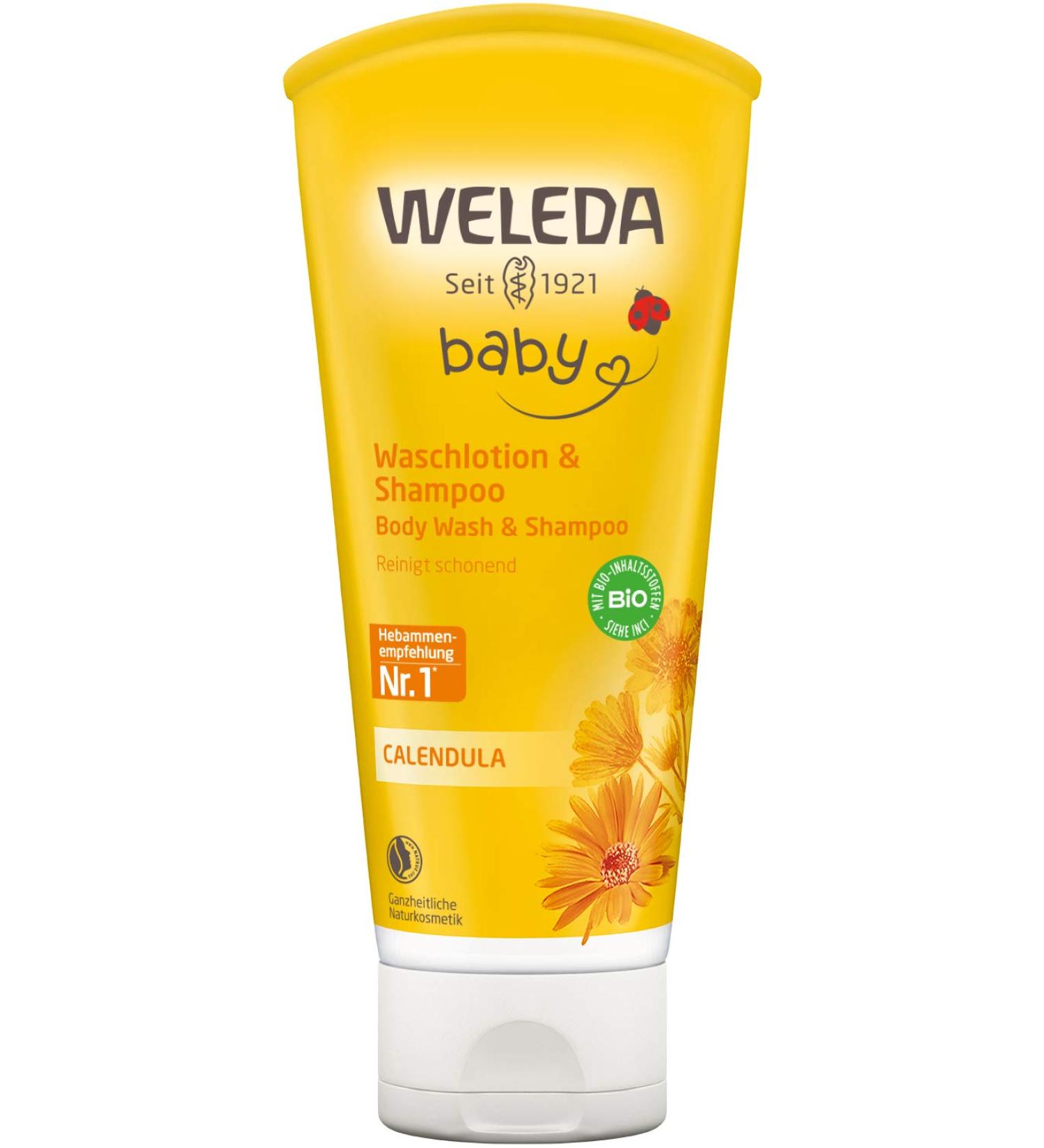 Weleda Bio Calendula Baby Waschlotion & Shampoo - Vegan Natural Shower Gel for Newborns Gentle Care for Sensitive Skin & Hair (200ml) - Buy Online on GoSupps.com