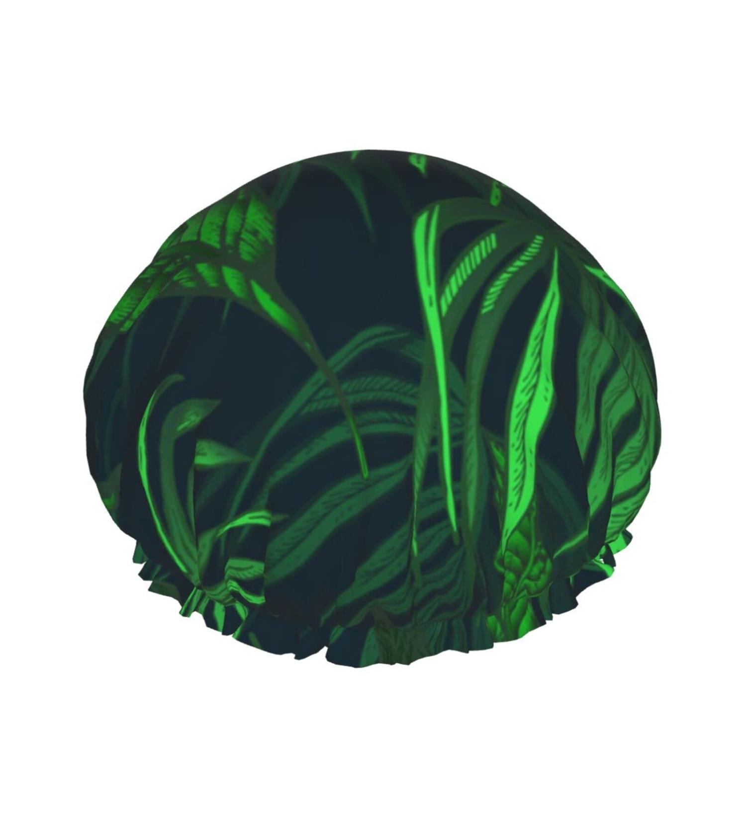 Tropical Jungle Plant Printed Waterproof Shower Cap for Women - Fits All Head Sizes & Hair Textures - Buy Online on GoSupps.com