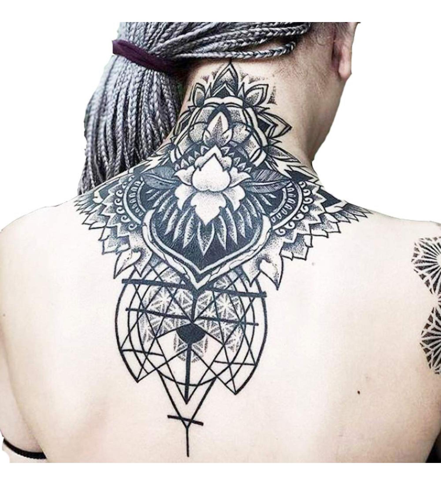 Extra Large Floral Temporary Tattoo for Women - Realistic Fake Neck Tattoo Mandala Sticker - Long Lasting & Unique Body Flower Design (30x26cm) - Buy Online on GoSupps.com