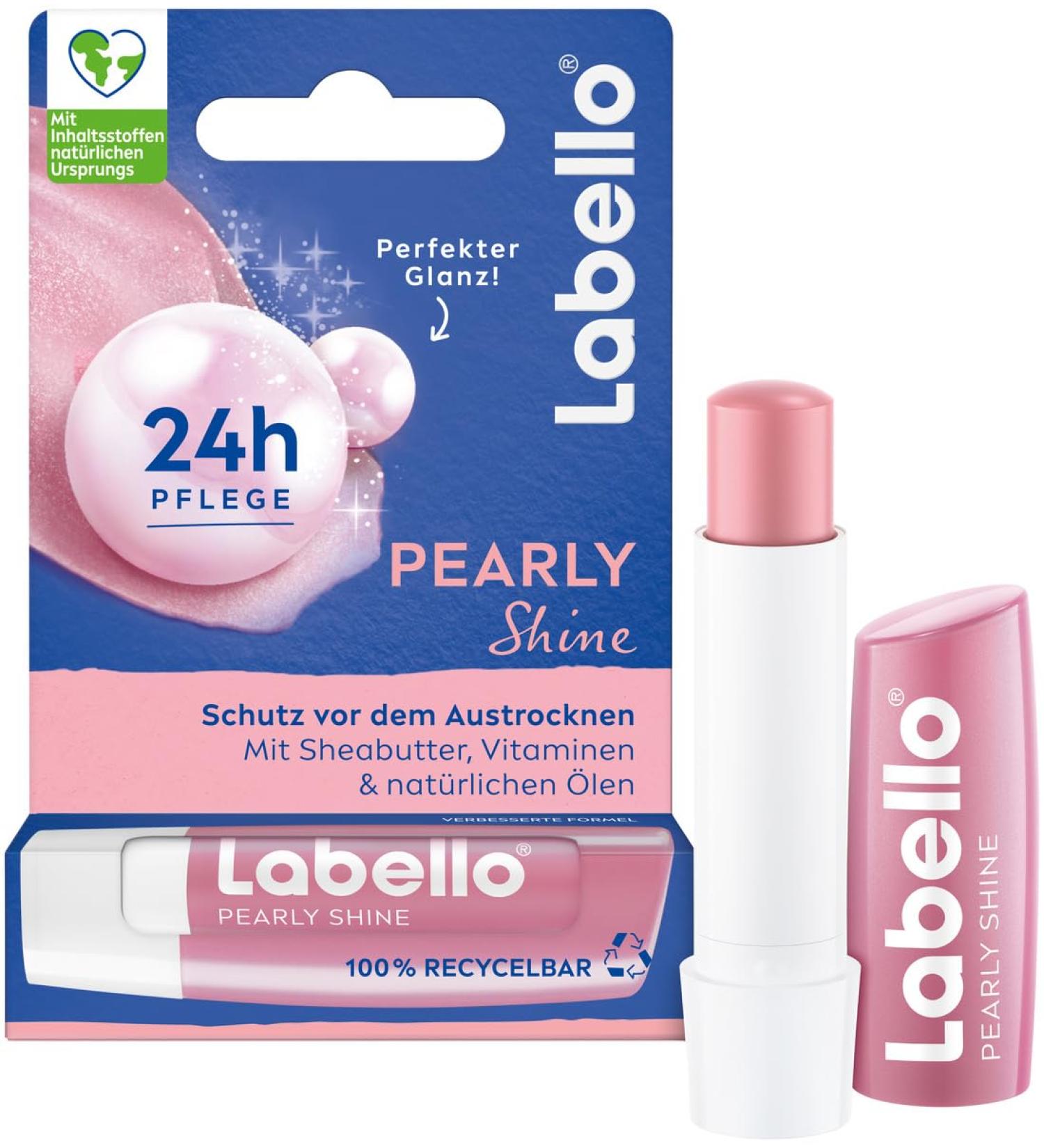 Beiersdorf Labello Pearly Shine Lip Balm with shimmering pearl shine for 24 hours of moisture nourishing lip balm with shea butter and natural oils 48 g Stick Pearly Shine lip balm - Buy Online on GoSupps.com