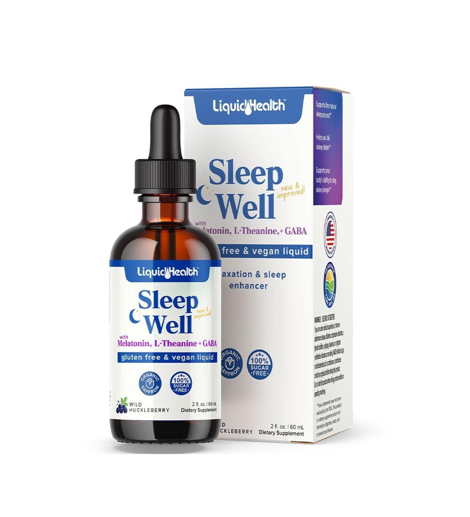 LIQUIDHEALTH Sleep Well Natural Sleep Aid Melatonin Drops - Better Sleep & Mood Relax & Calm Mind Fall Asleep Faster Stay Asleep Longer - Made in USA Vegan Sugar-Free Drug Free Non-GMO (2 oz) Wild Huckleberry - 2 Fl O  - Buy Online on GoSupps.com