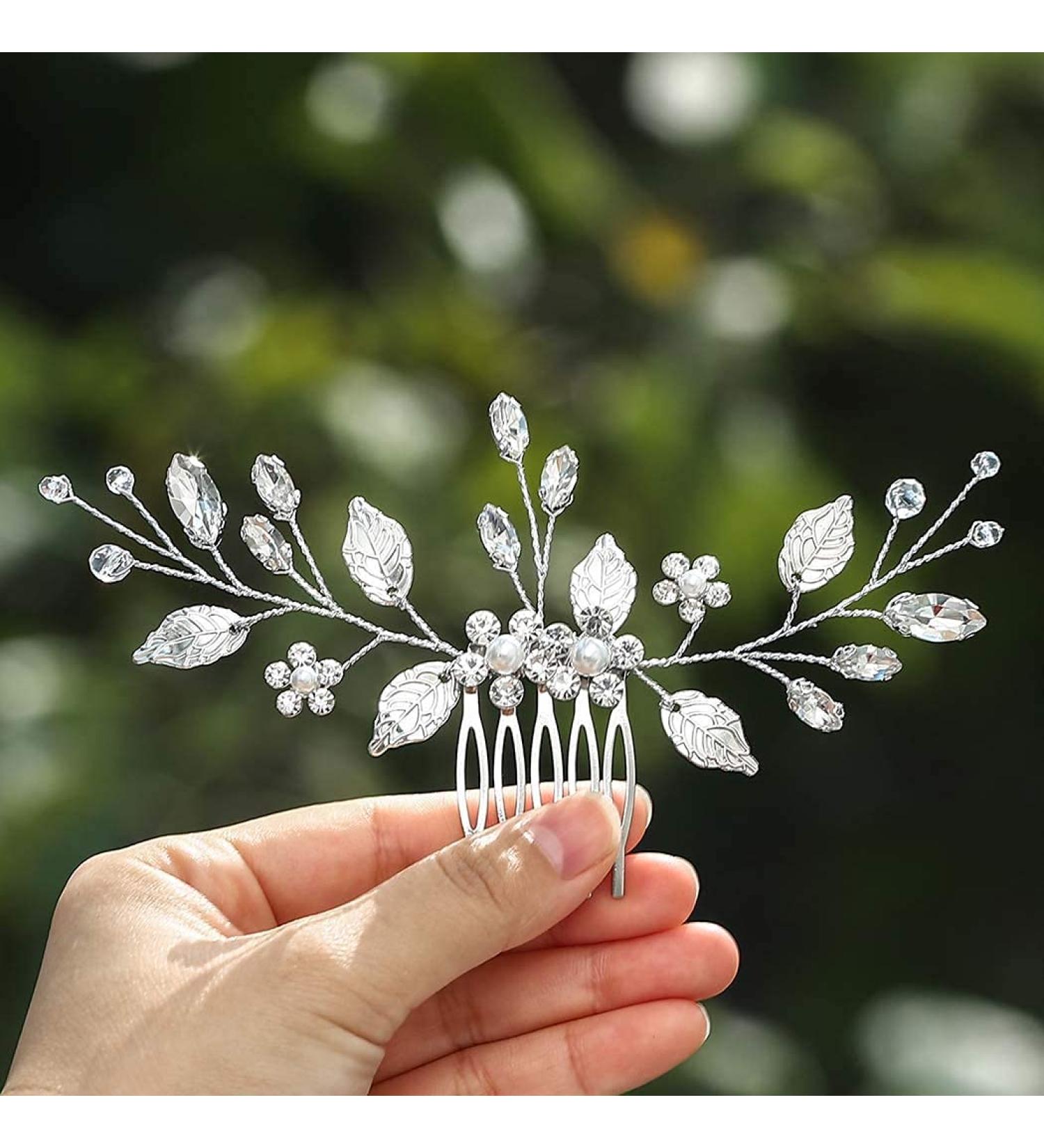 Vakkery Wedding Hair Comb Silver Crystal Flower Hair Combs Slides Bridal Hair Accessories for Women and Girls - Buy Online on GoSupps.com